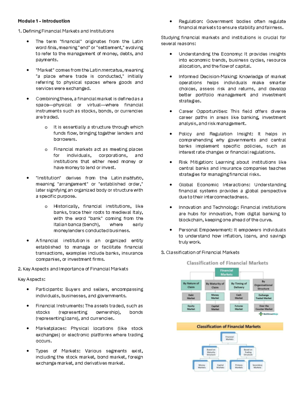 Mod1 Fin Mar: Summary Notes on Financial Markets & Institutions - Studocu