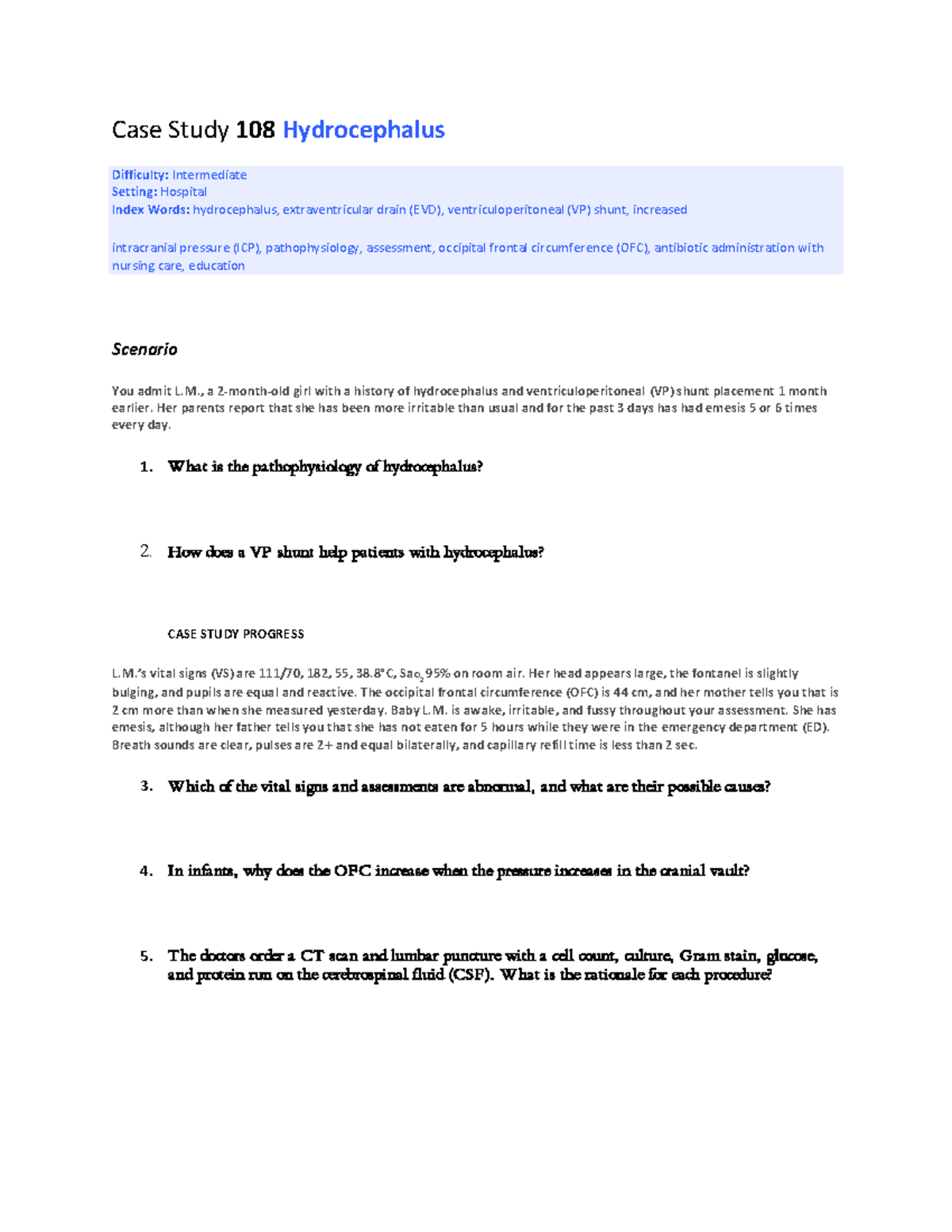 Case Study 108: Assessing Hydrocephalus in Infants - Studocu