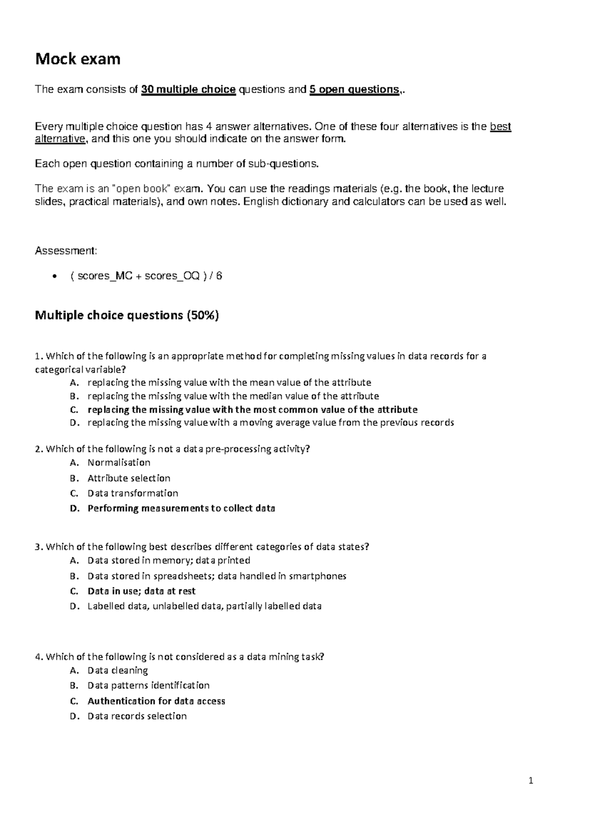 Mock Exam (Course Code) - Comprehensive Answers & Explanation - Studeersnel