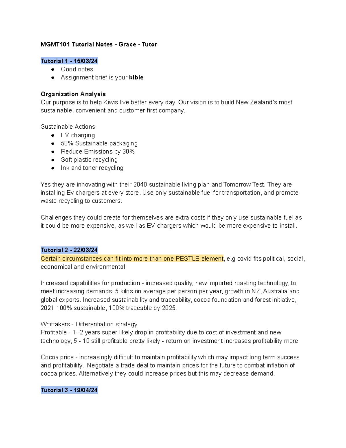 MGMT101 Tutorial Notes: Organizational Analysis & Ethical ...