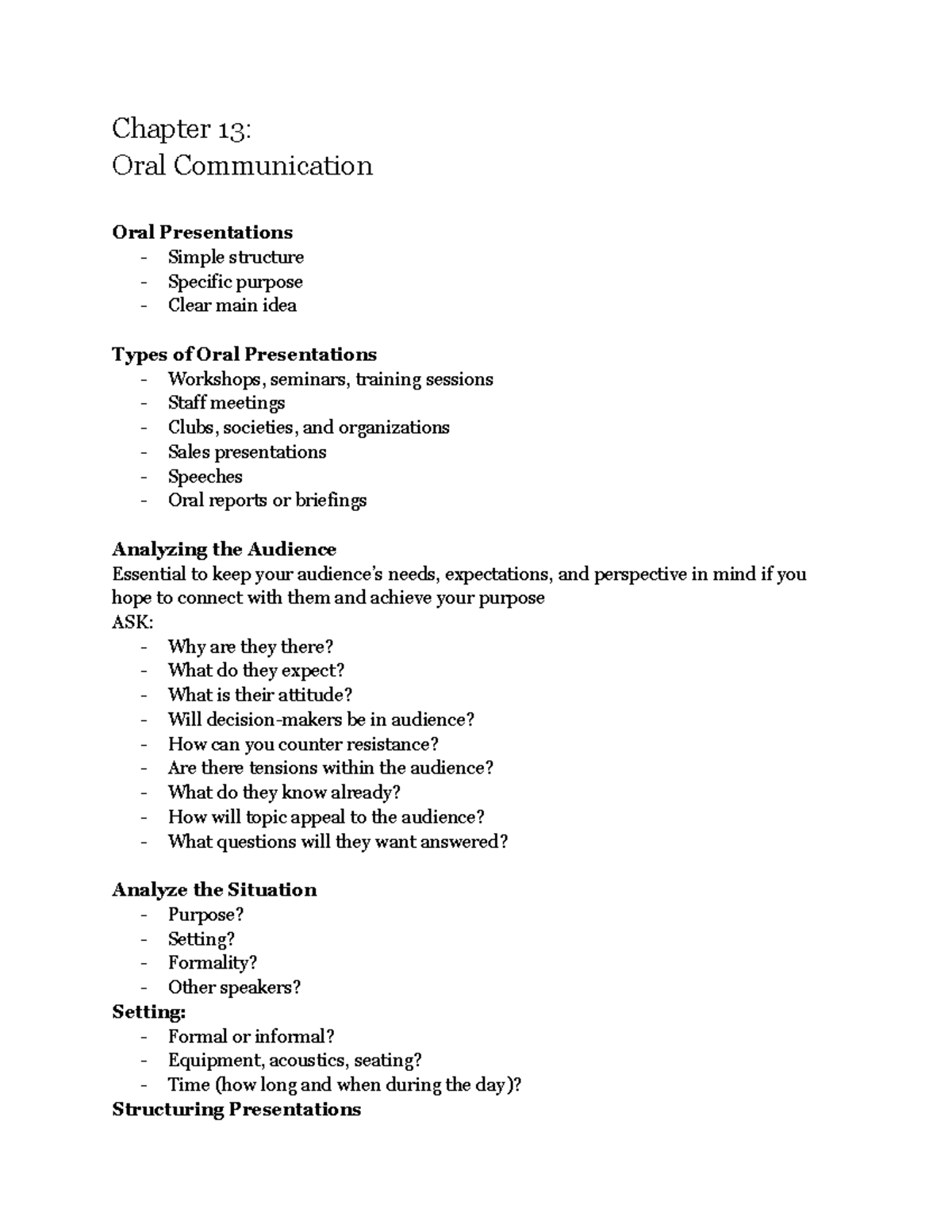Chapter 13 - P Colas - Chapter 13: Oral Communication Oral ...