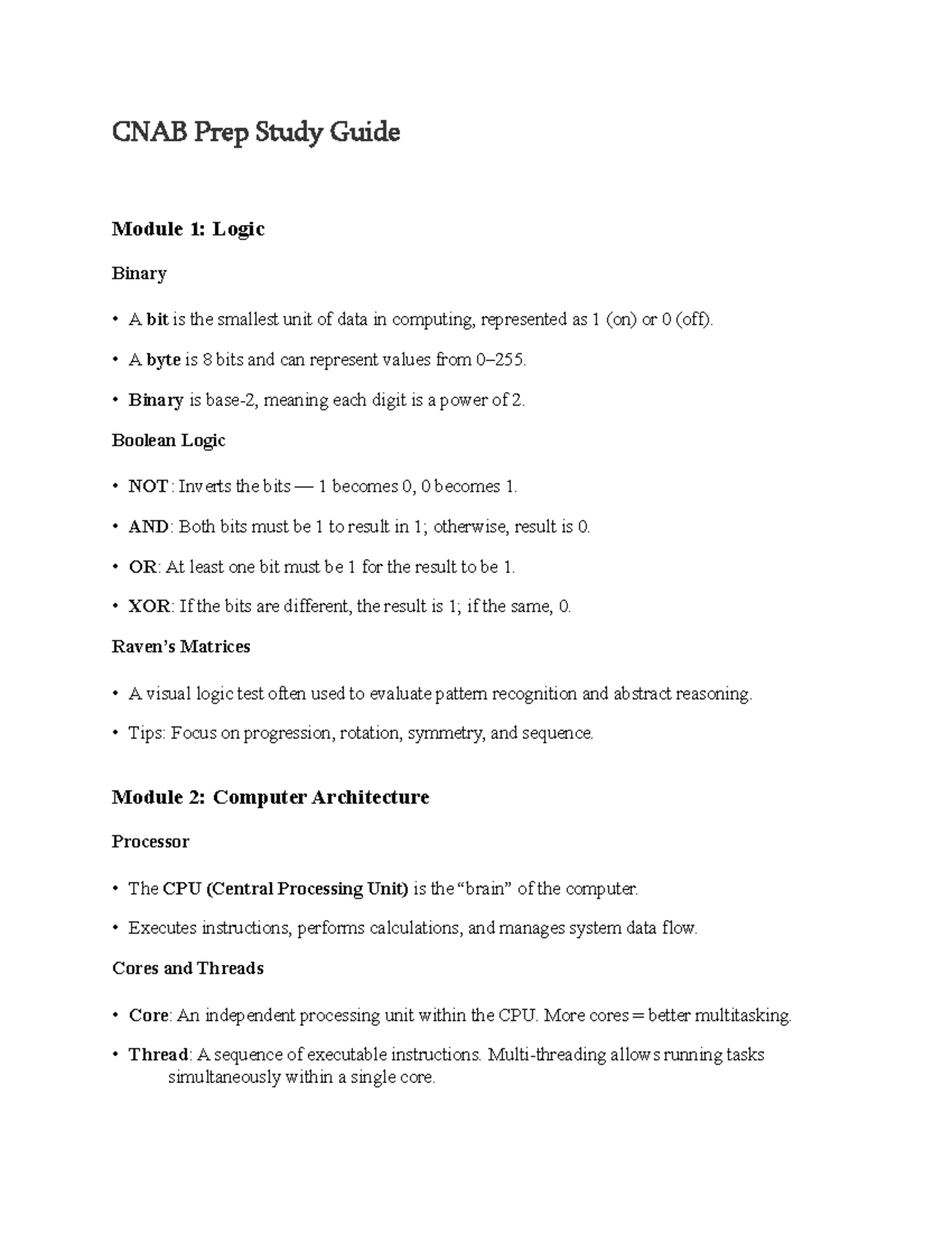 CNAB Prep Study Guide: Computer Logic and Architecture - Studocu