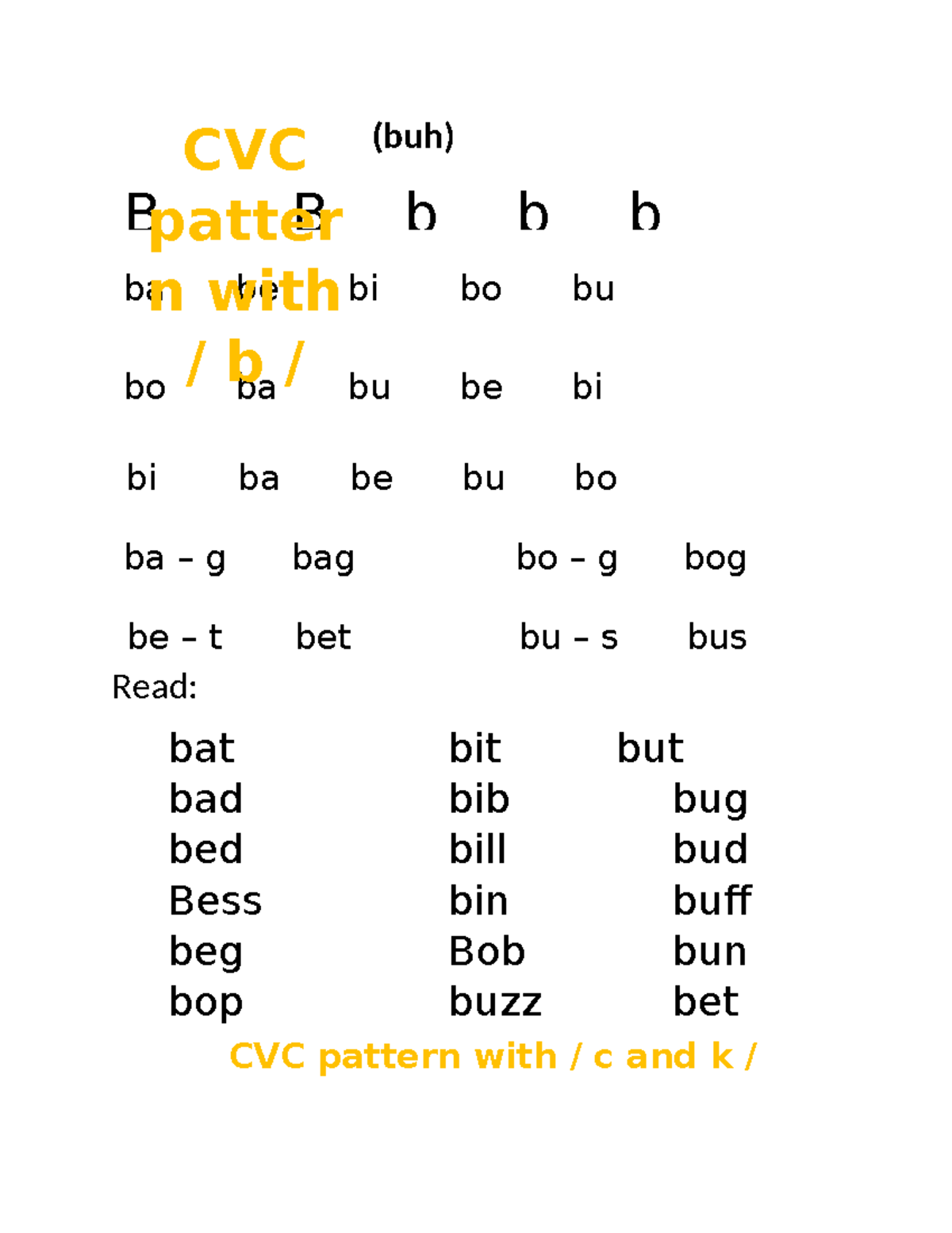 (buh) CVC Pattern Study Guide for Phonics Mastery - Studocu