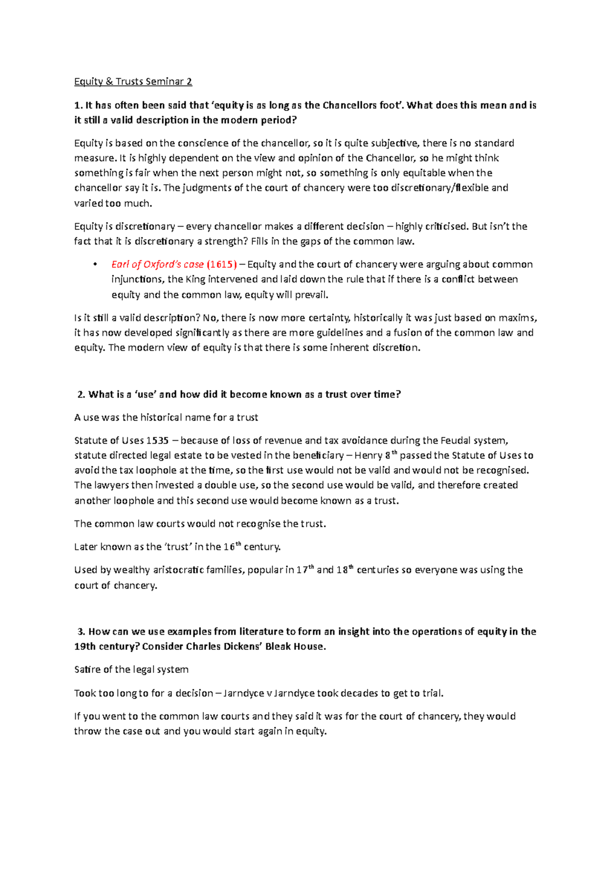 Equity Seminar 2 - Equity & Trusts Seminar 2 1. It has often been said ...