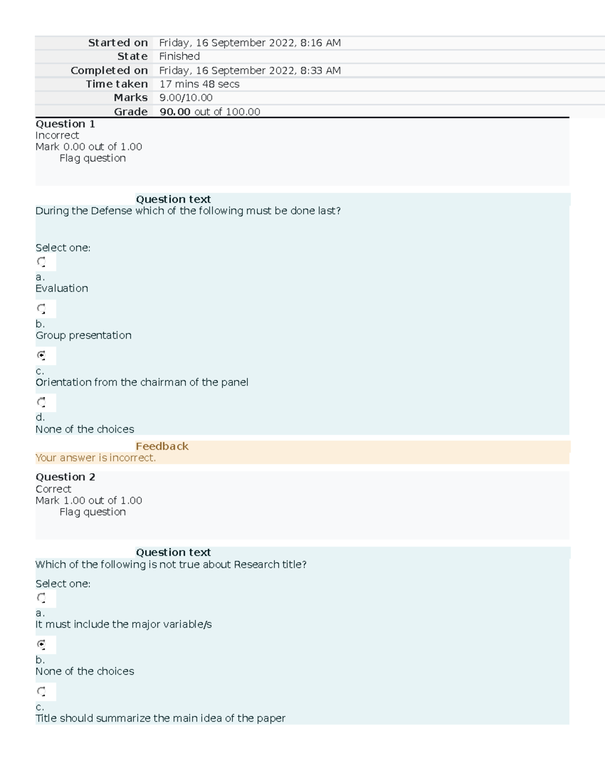 1ST Prelim 1ST Attempt Thesis Writing - Started on Friday, 16 September ...