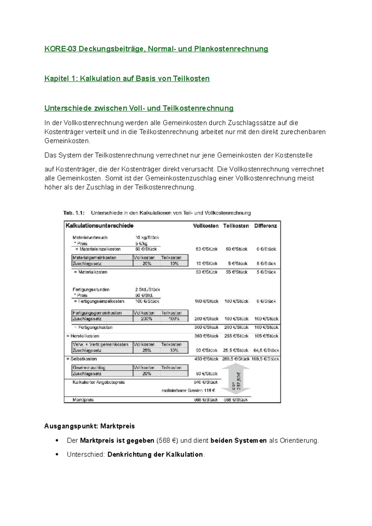 KORE-03 - Zusammenfassung der Deckungsbeitrags- und Plankostenrechnung ...