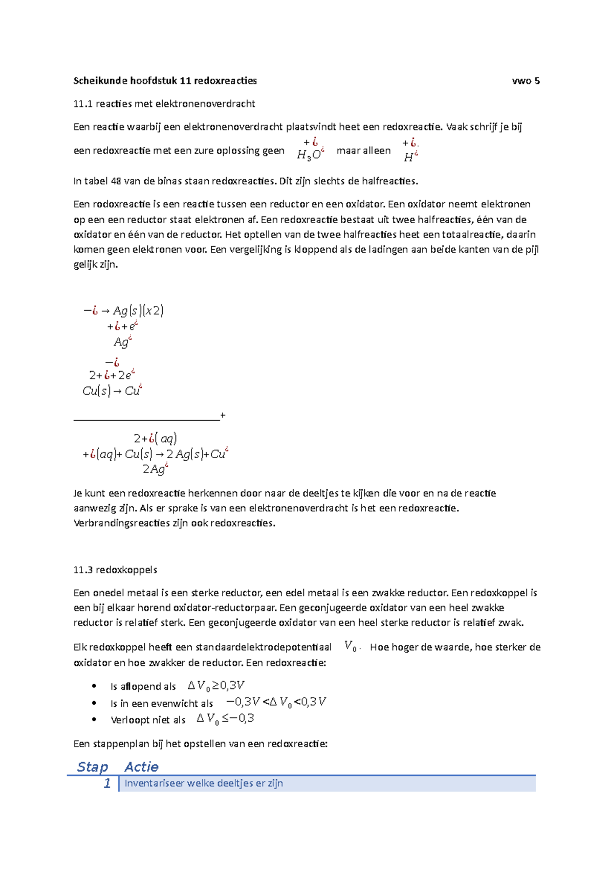 H11 Redoxreacties - VWO 5 Scheikunde Leerstof Samenvatting - Studeersnel