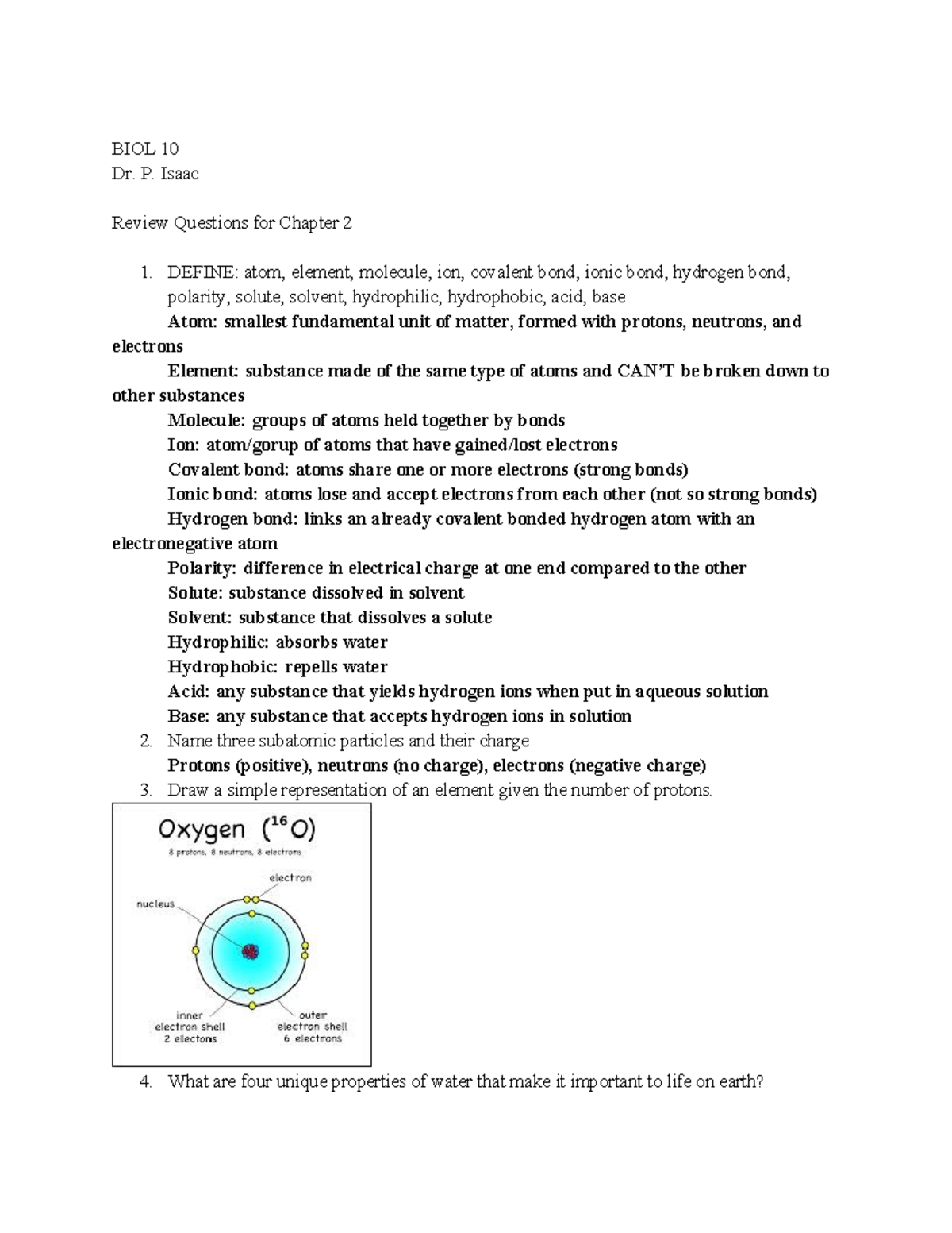 BIOL 10 Review Questions: Chapter 2 Core Concepts in Biology - Studocu