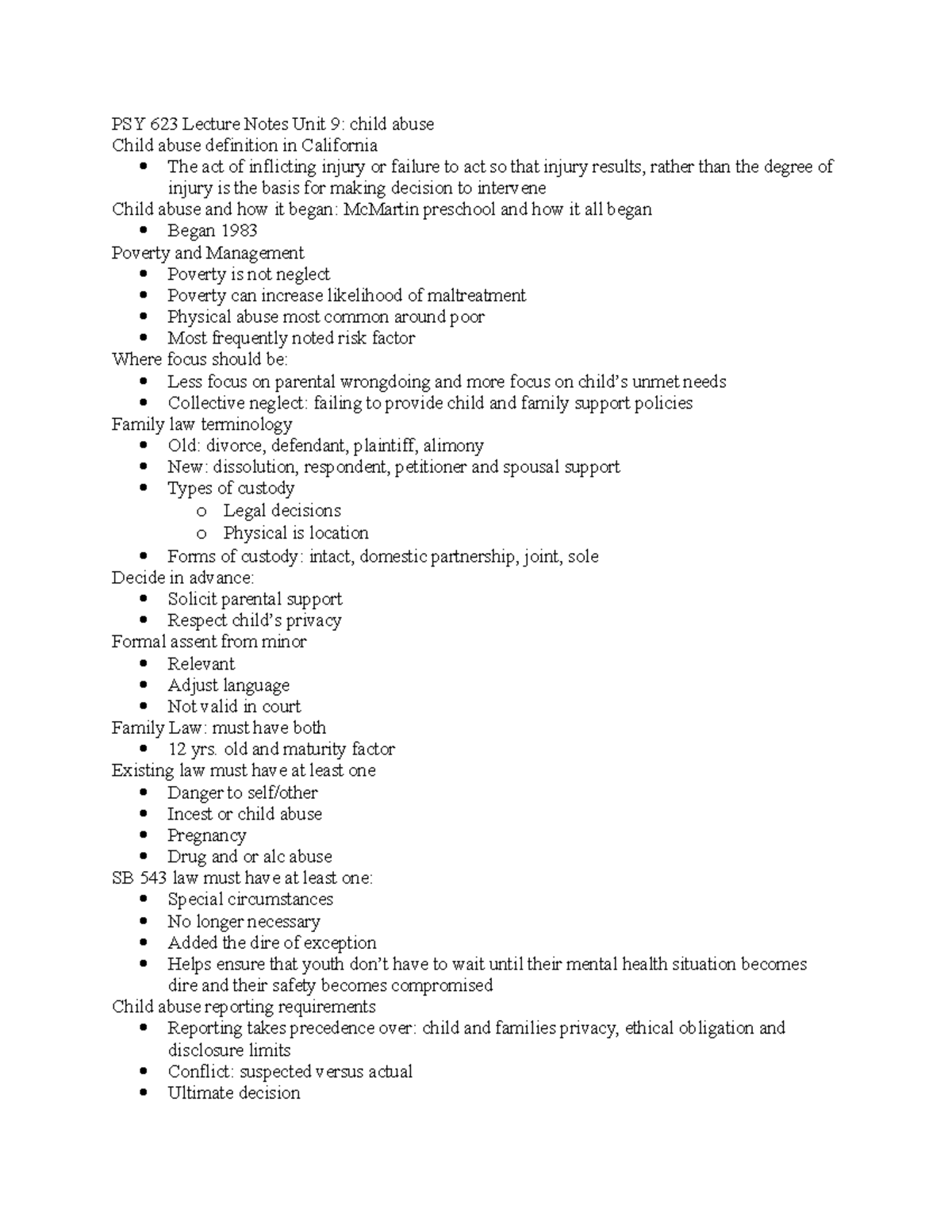 PSY 623 Lecture Notes: Understanding Child Abuse and Family Law - Studocu