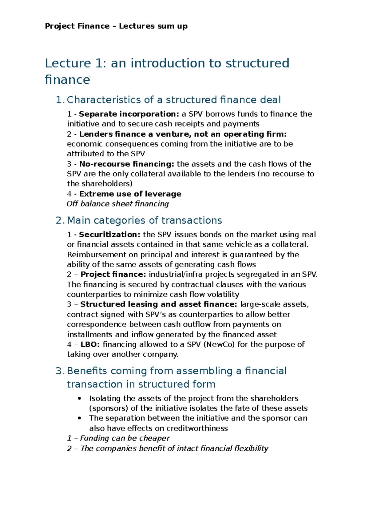 Lecture 1 - Introduction to PF - Project Finance – Lectures sum up ...