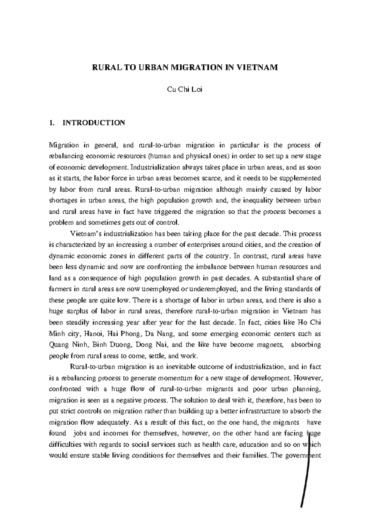 ASE007100 - Rural to Urban Migration in Vietnam: Trends and Impacts ...