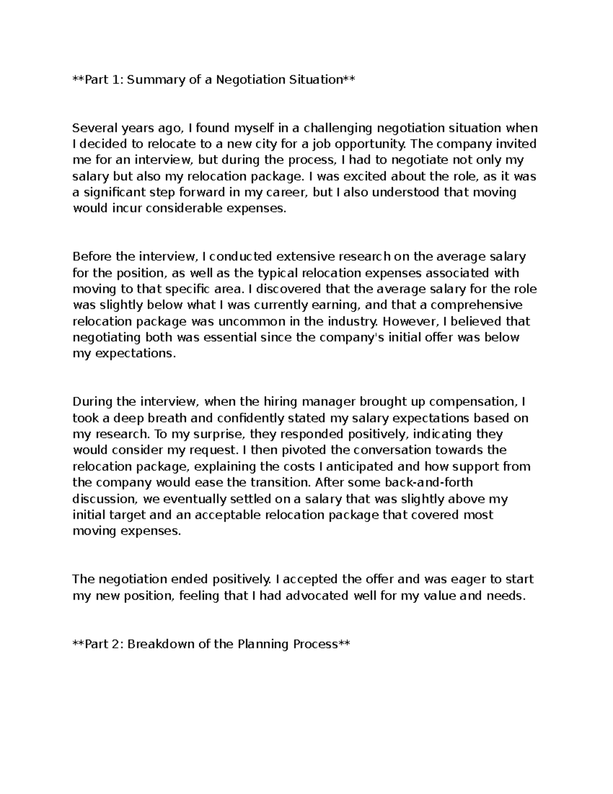 Negotiations Assignment 1: Analyzing a Personal Experience - Studocu