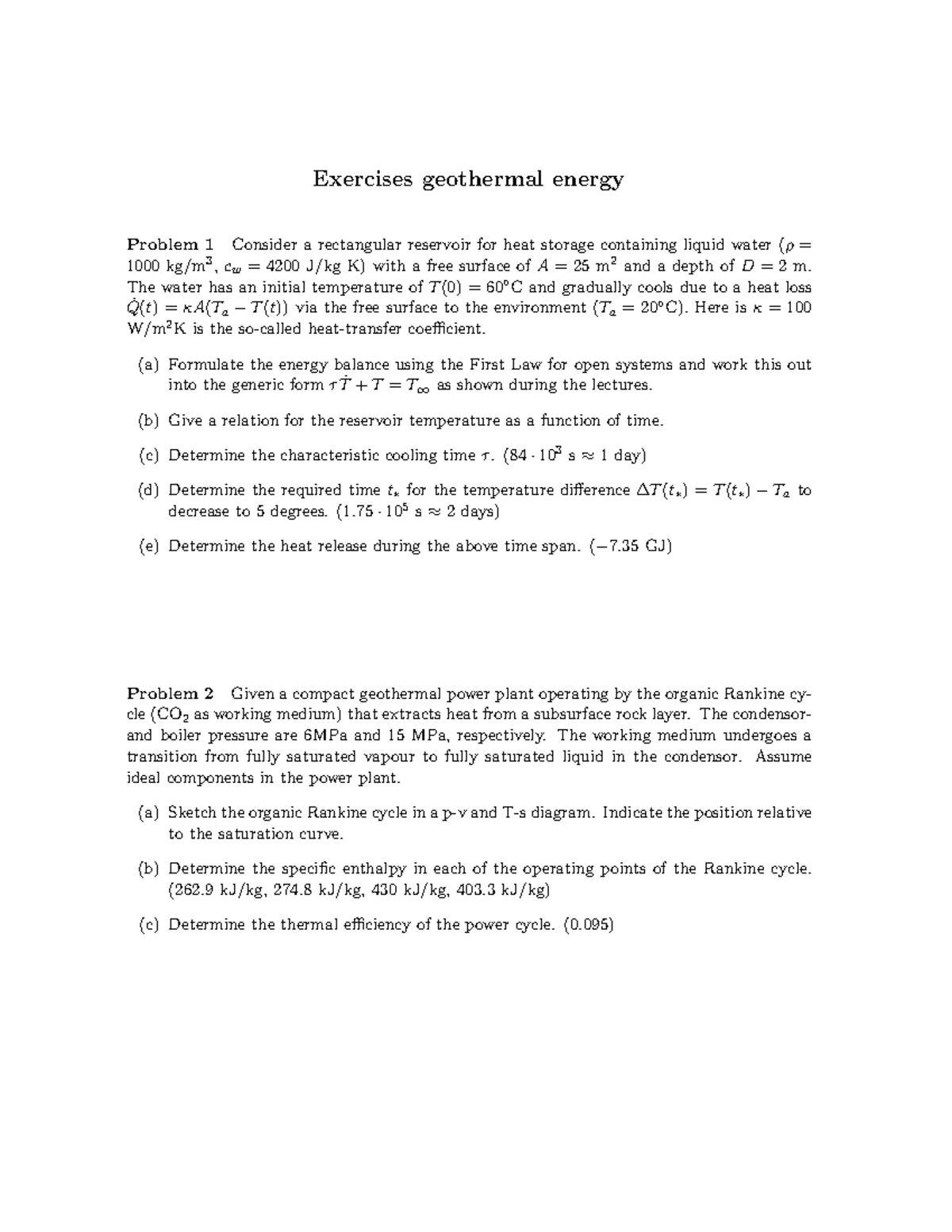 Exercises - G - Thermo: Geothermal Energy Problems and Solutions ...