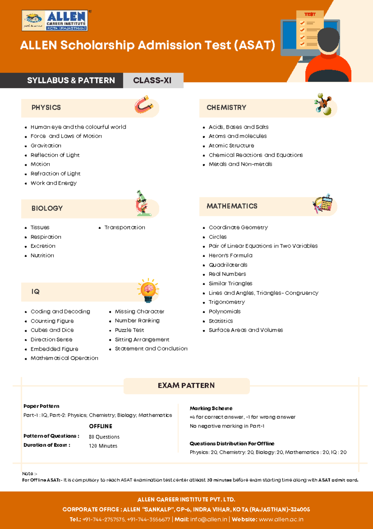 ALLEN ASAT Syllabus Exam Pattern Physics Chemistry Math Bio Studocu