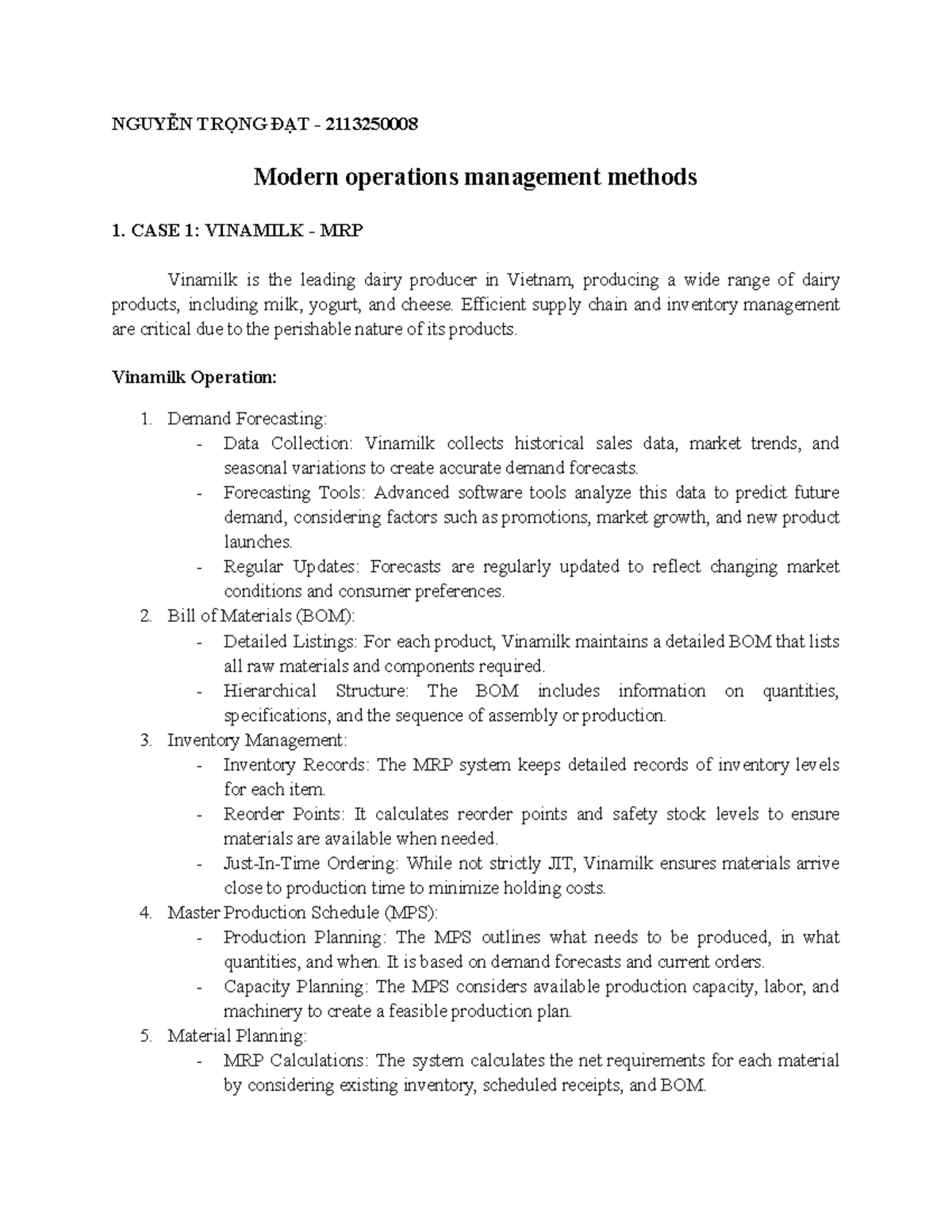 Modern operations management methods - NGUYỄN TRỌNG ĐẠT - 2113250008 ...