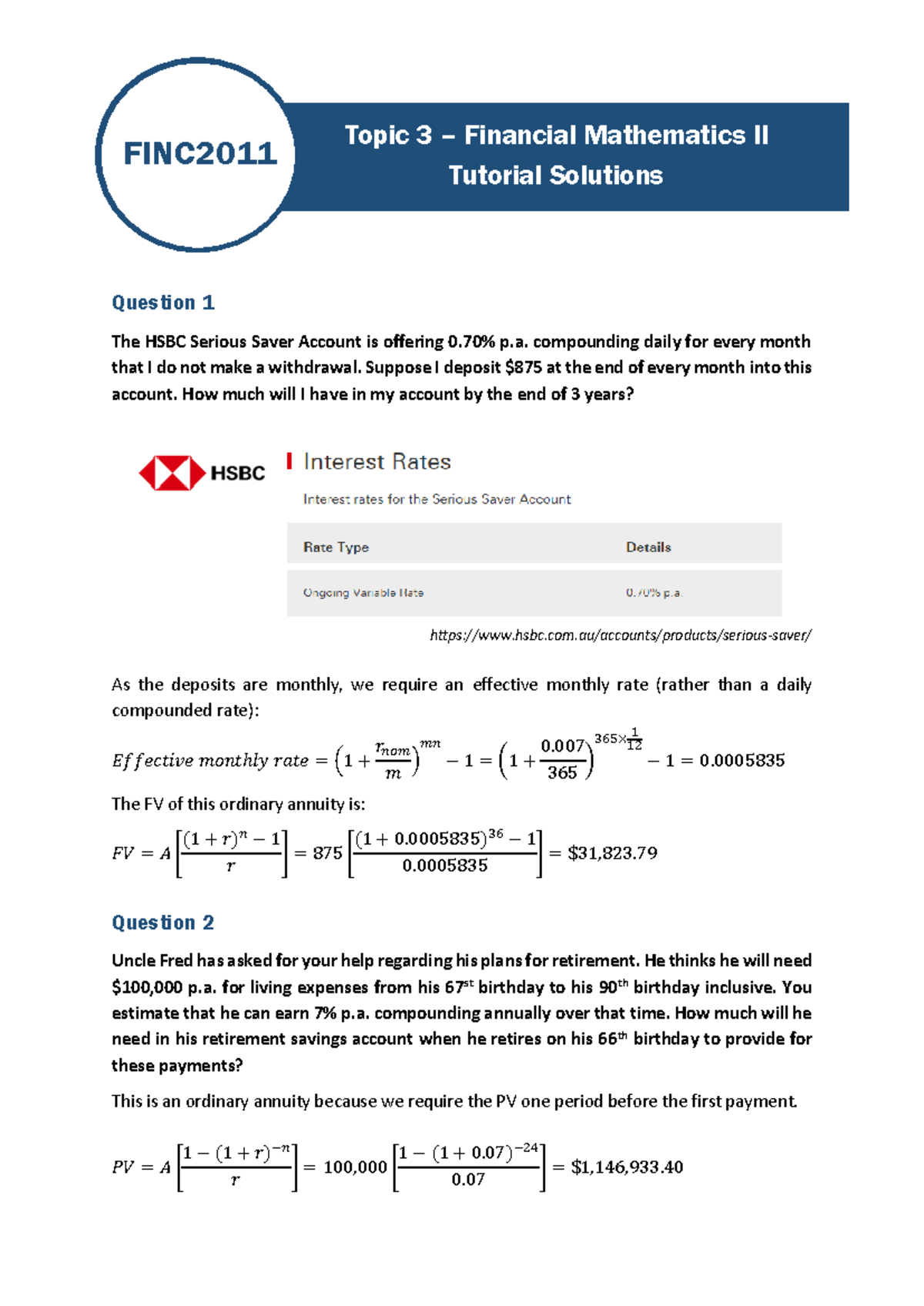 Wk 4 - Financial Mathematics II Answers - Topic 3 – Financial ...