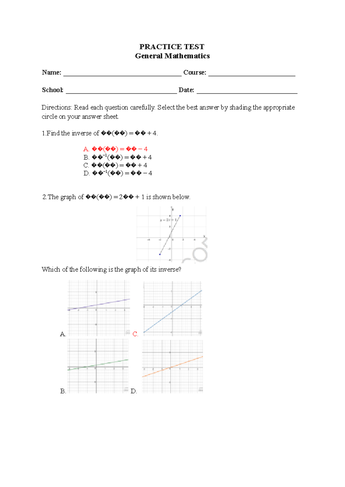 Key Answer 2 - Practice TEST General Mathematics - PRACTICE TEST ...