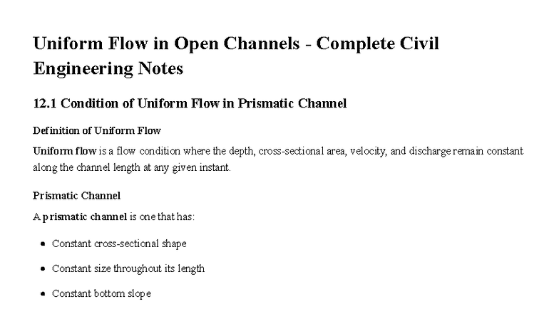 Uniform Flow in Open Channels - Civil Engineering Notes - Uniform Flow ...
