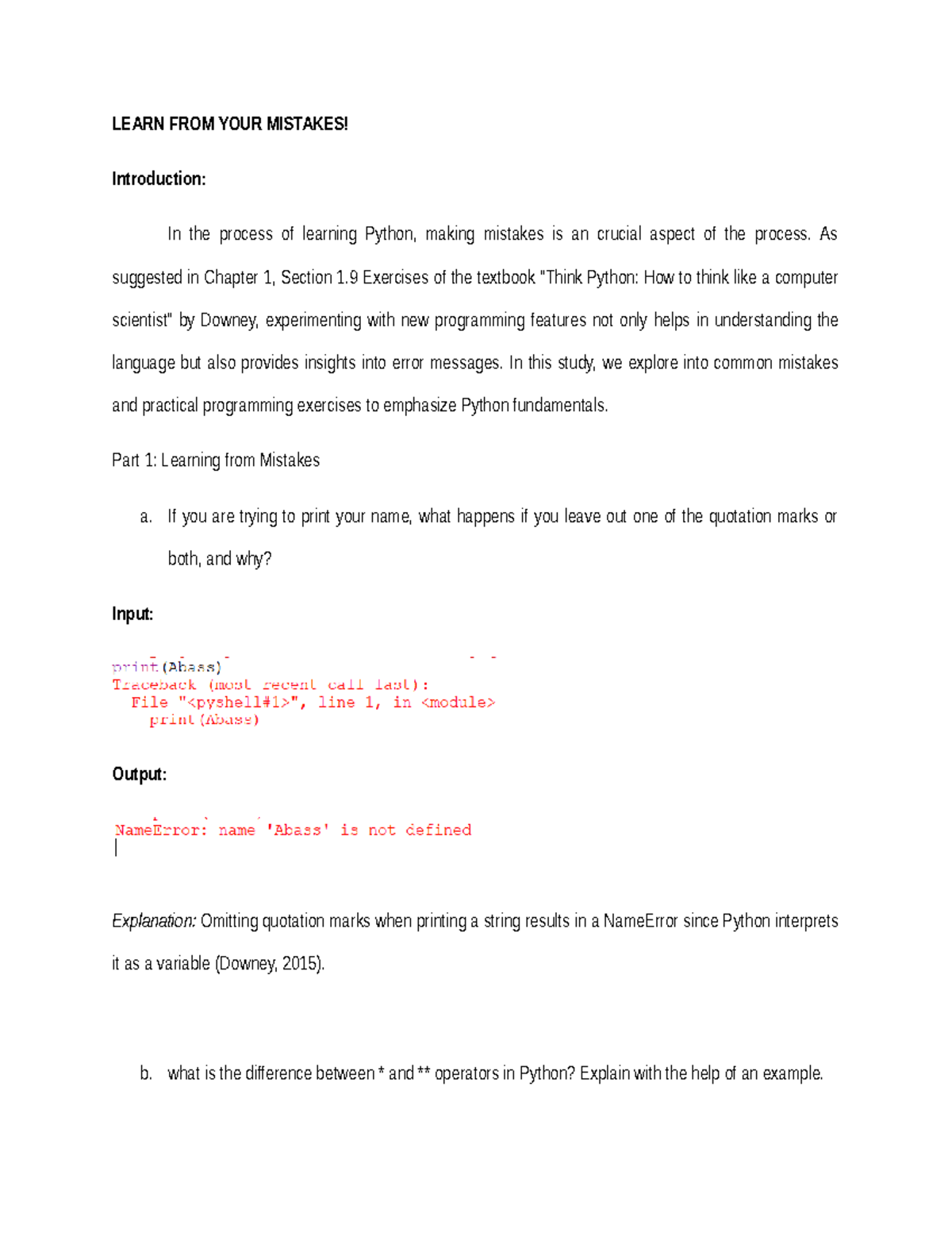 Python Programming Mistakes: Learning from Errors - Unit 1 Assignment ...