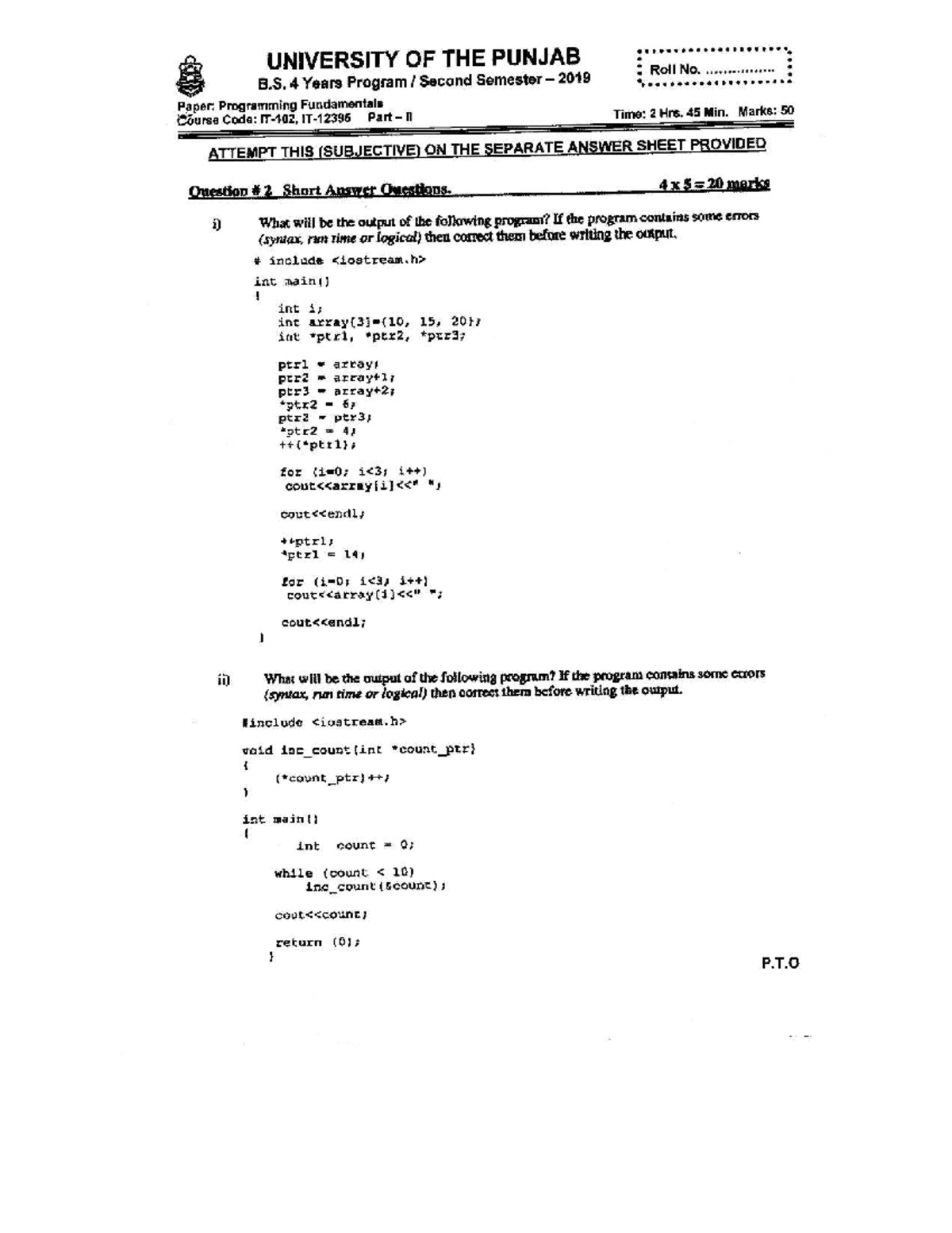 Programming Fundamentals (Course Code: B.S. 4Y-2nd Sem) Exam Prep Notes ...