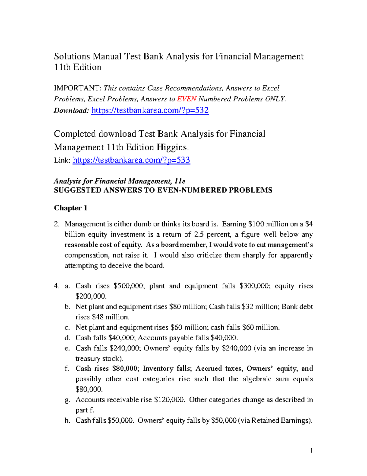 Solutions Manual & Test Bank for Financial Management (11th Ed.) - Studocu
