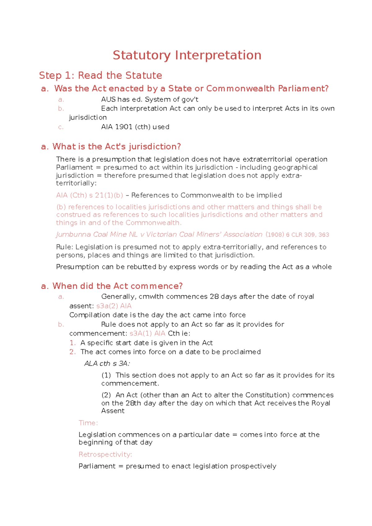 Statutory Interpretation: Key Concepts and Final Exam Revision - Studocu