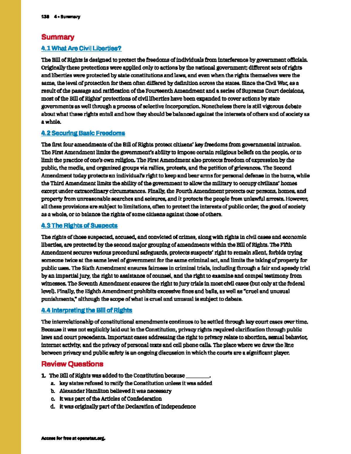 American Government 3e: Civil Liberties and the Bill of Rights Summary ...