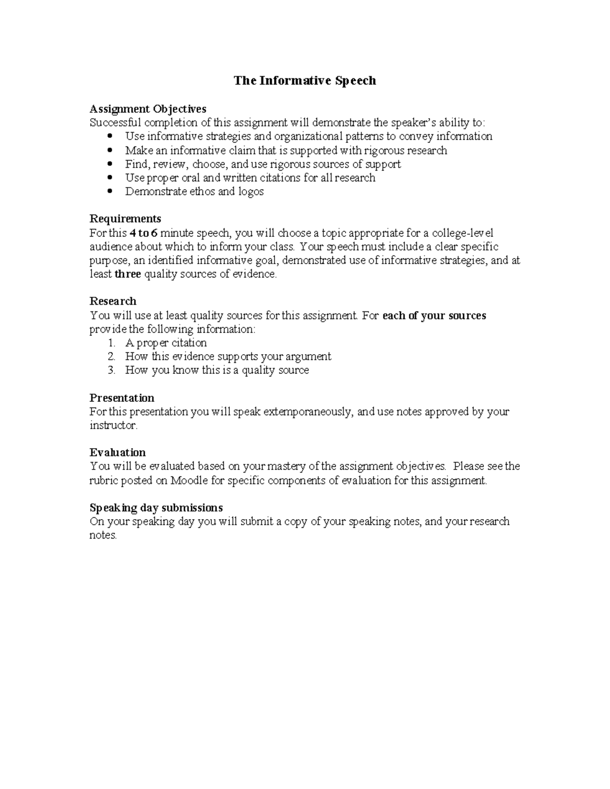 The Informative Speech Assignment - The Informative Speech Assignment ...