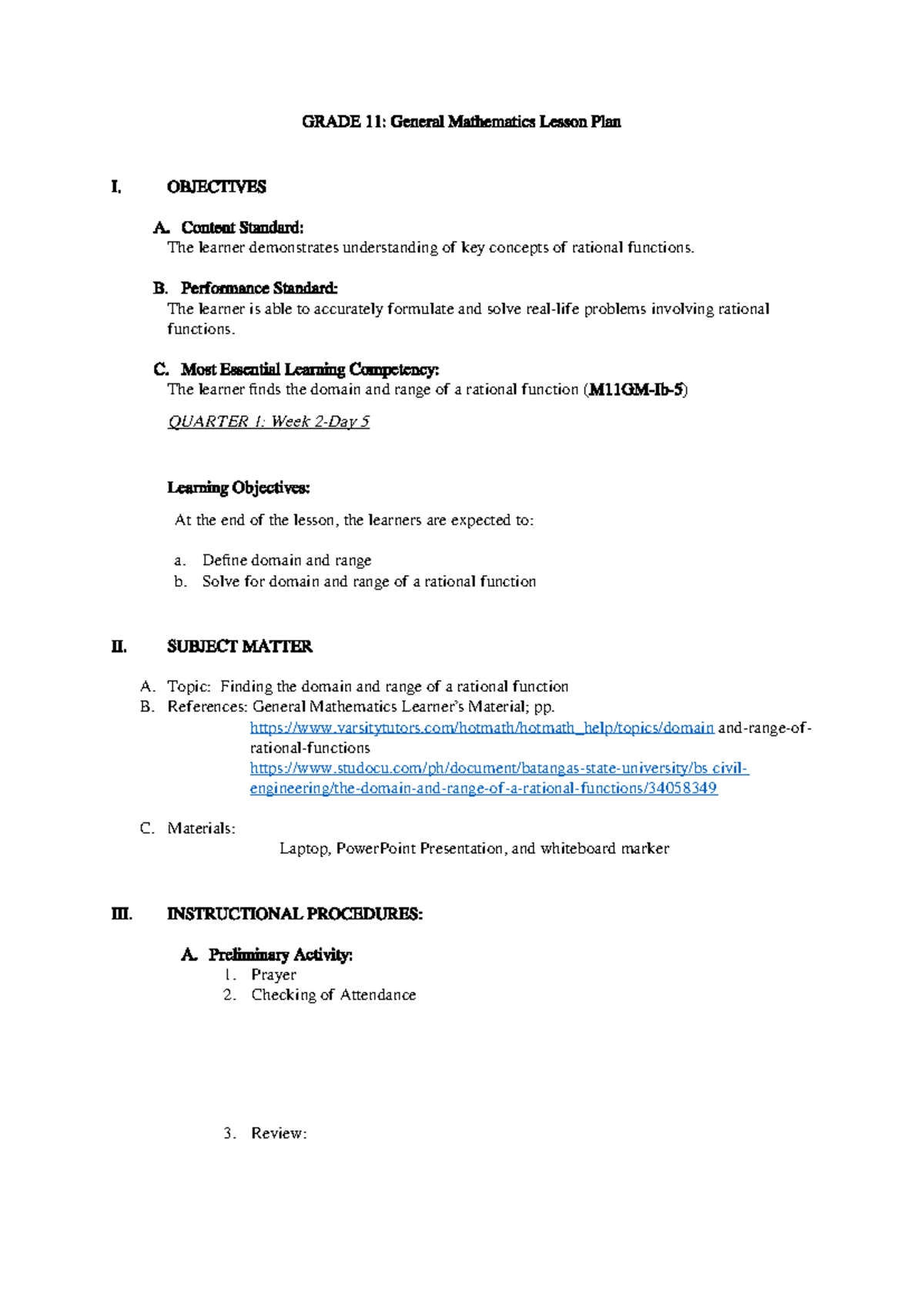 Grade 11 leson plan ( Quarter 1WEEK2DAY5) - GRADE 11: General ...