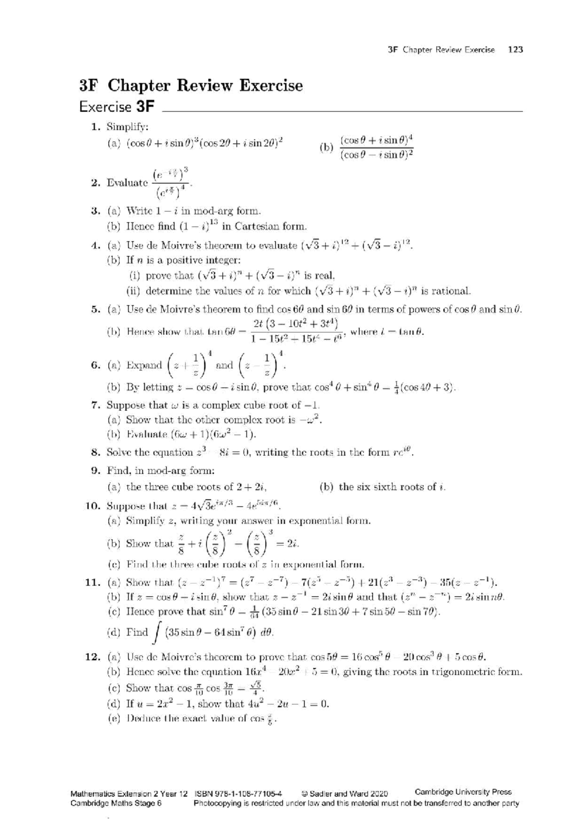 3F Chapter Review Exercise: Complex Numbers & Trigonometry - Studocu