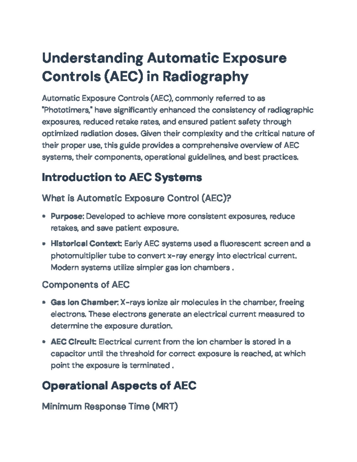 Automatic Exposure Controls (AEC) in Radiography: A Comprehensive Guide ...