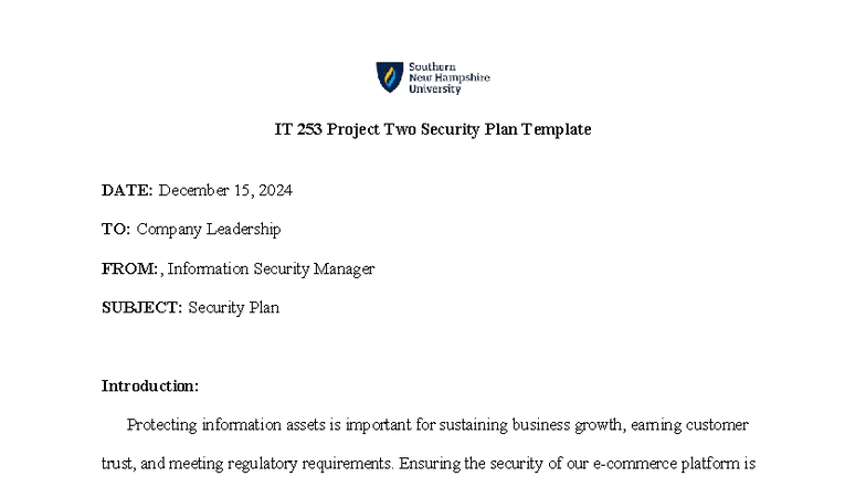 IT 253 - Module 7 - 7-2 Project Two Security Plan Overview - Studocu