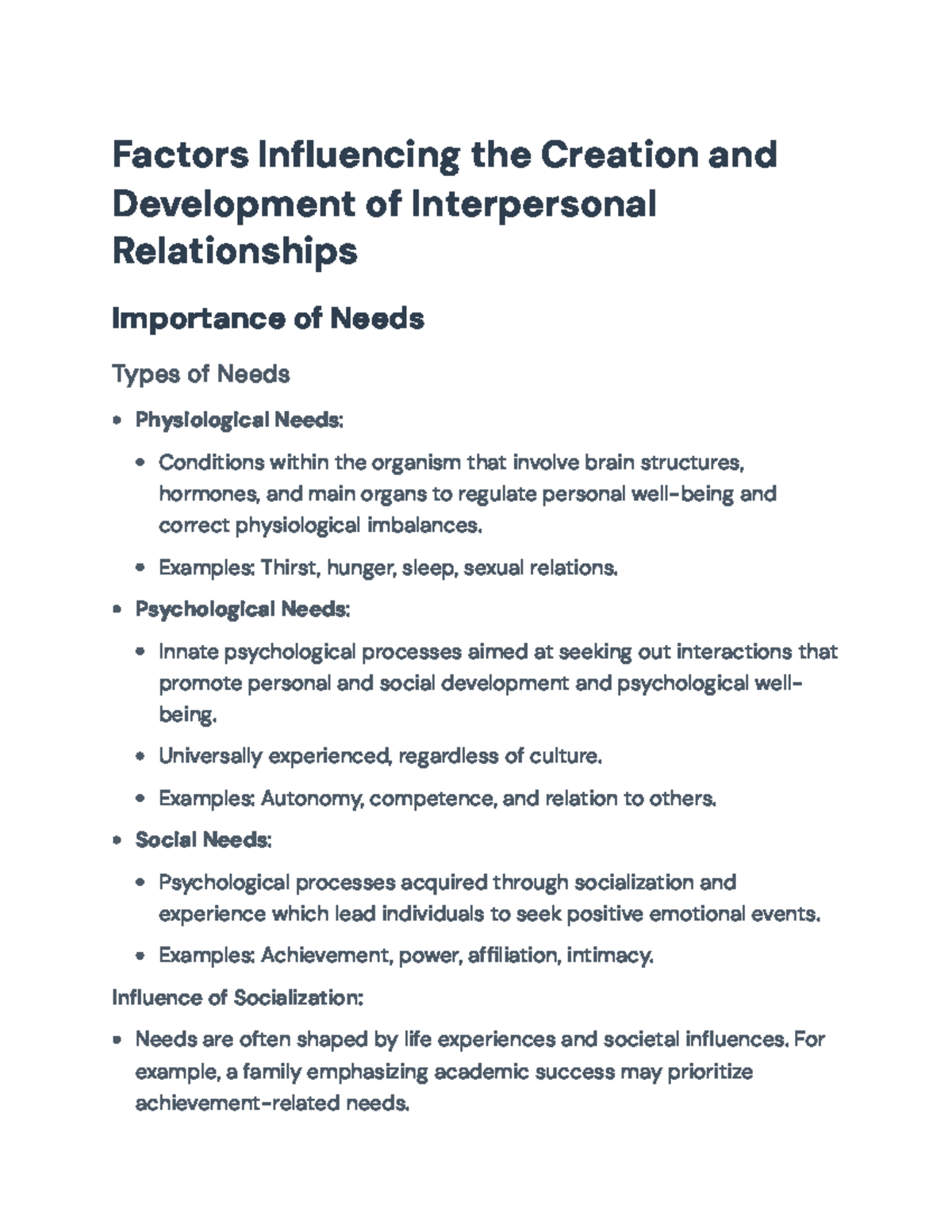PSY 201: Factors Influencing Interpersonal Relationships Development ...