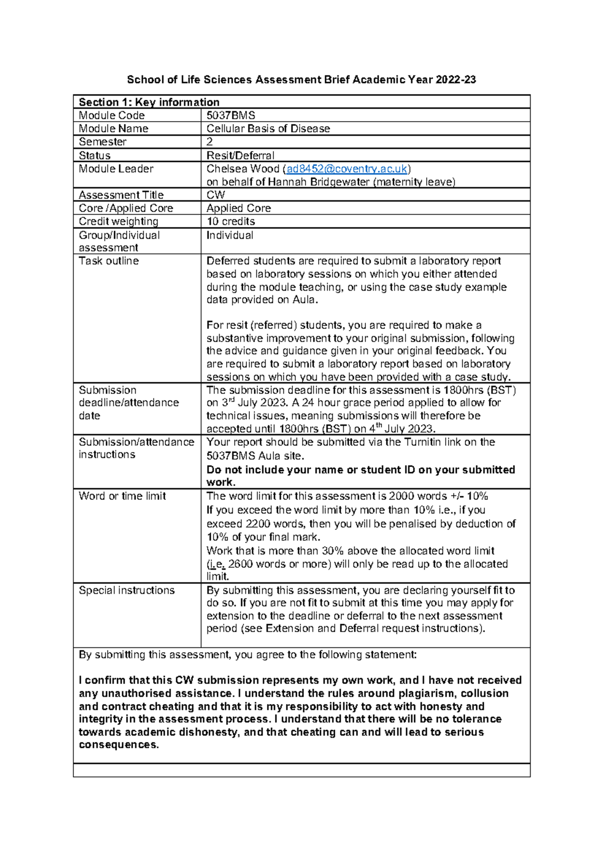 5037BMS Assessment Brief PDF - School of Life Sciences Assessment Brief ...