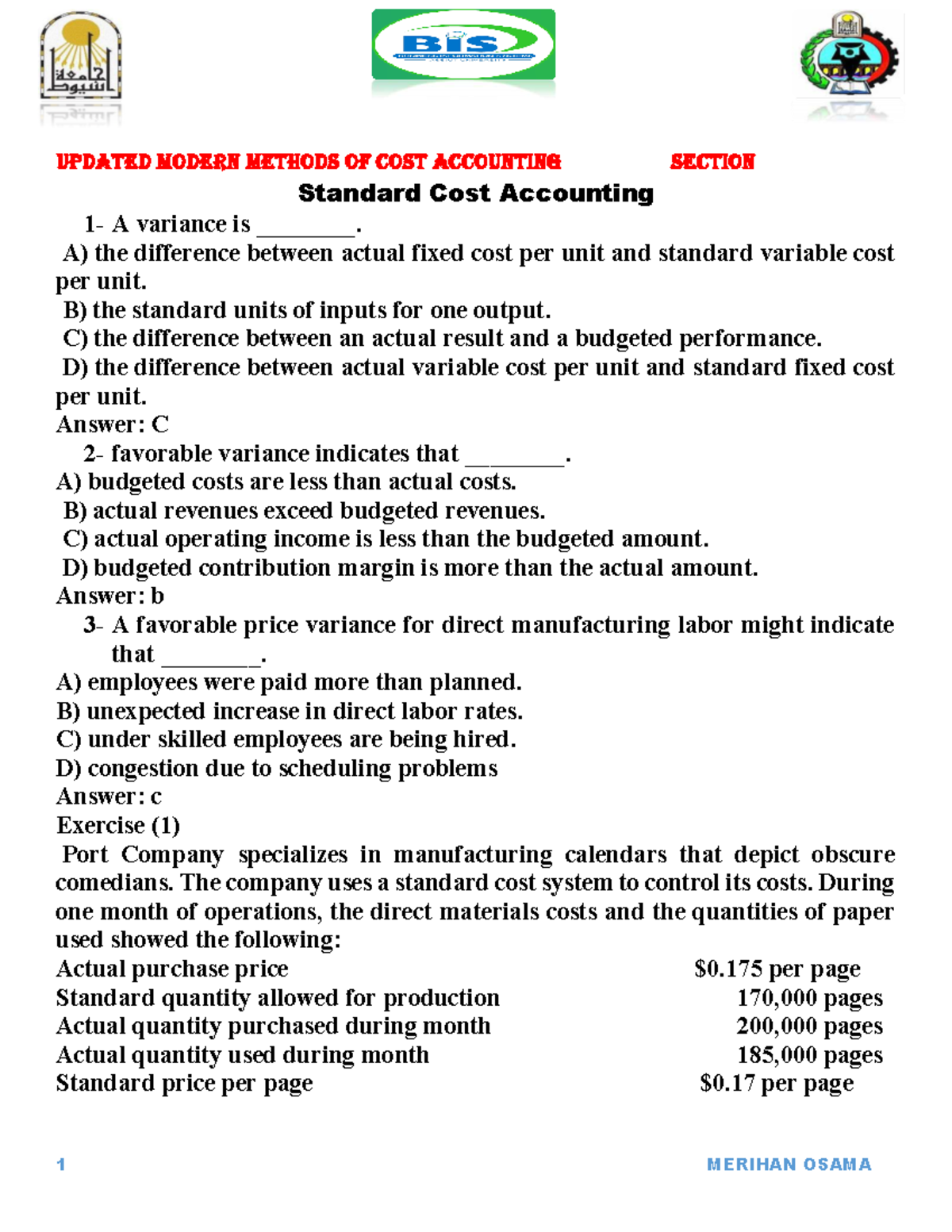 Cost Accounting Methods: Variance Analysis & Standard Costing ...