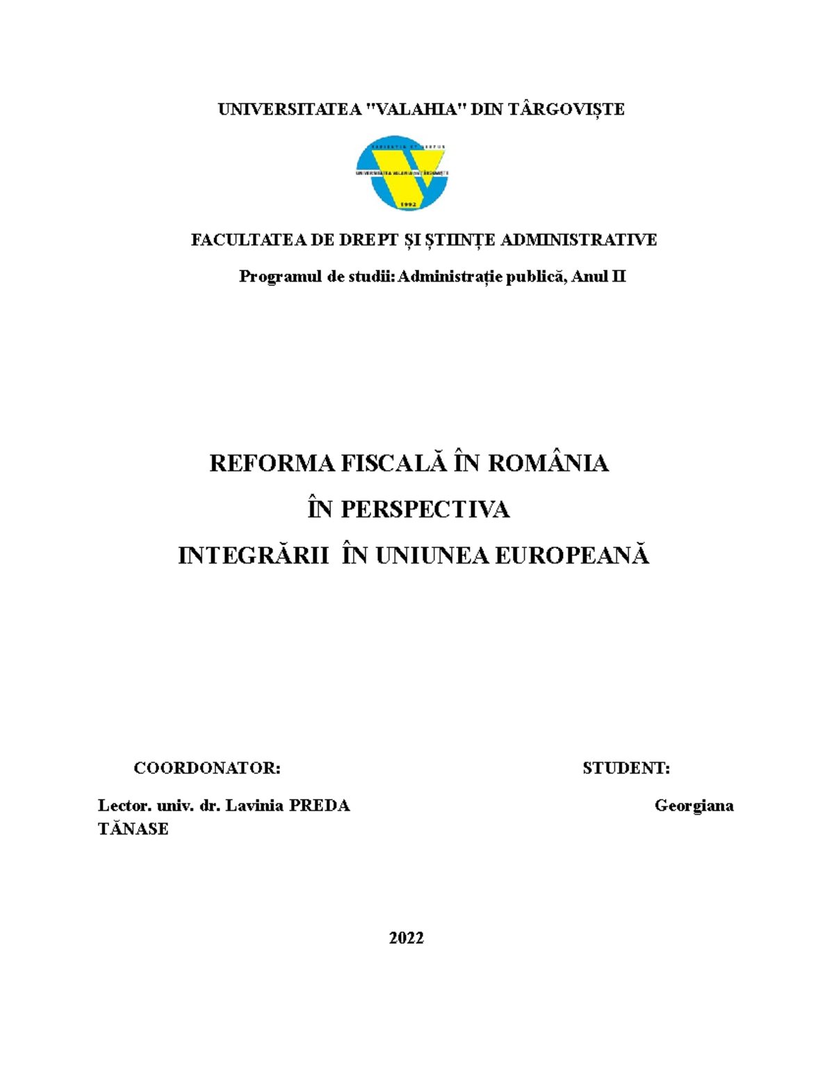 Reforma Fiscală în România și Integrarea în UE - Studii de Caz (AP II ...