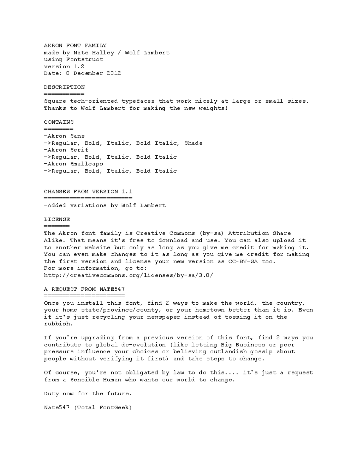 Readme akron - AKRON FONT FAMILY made by Nate Halley / Wolf Lambert ...
