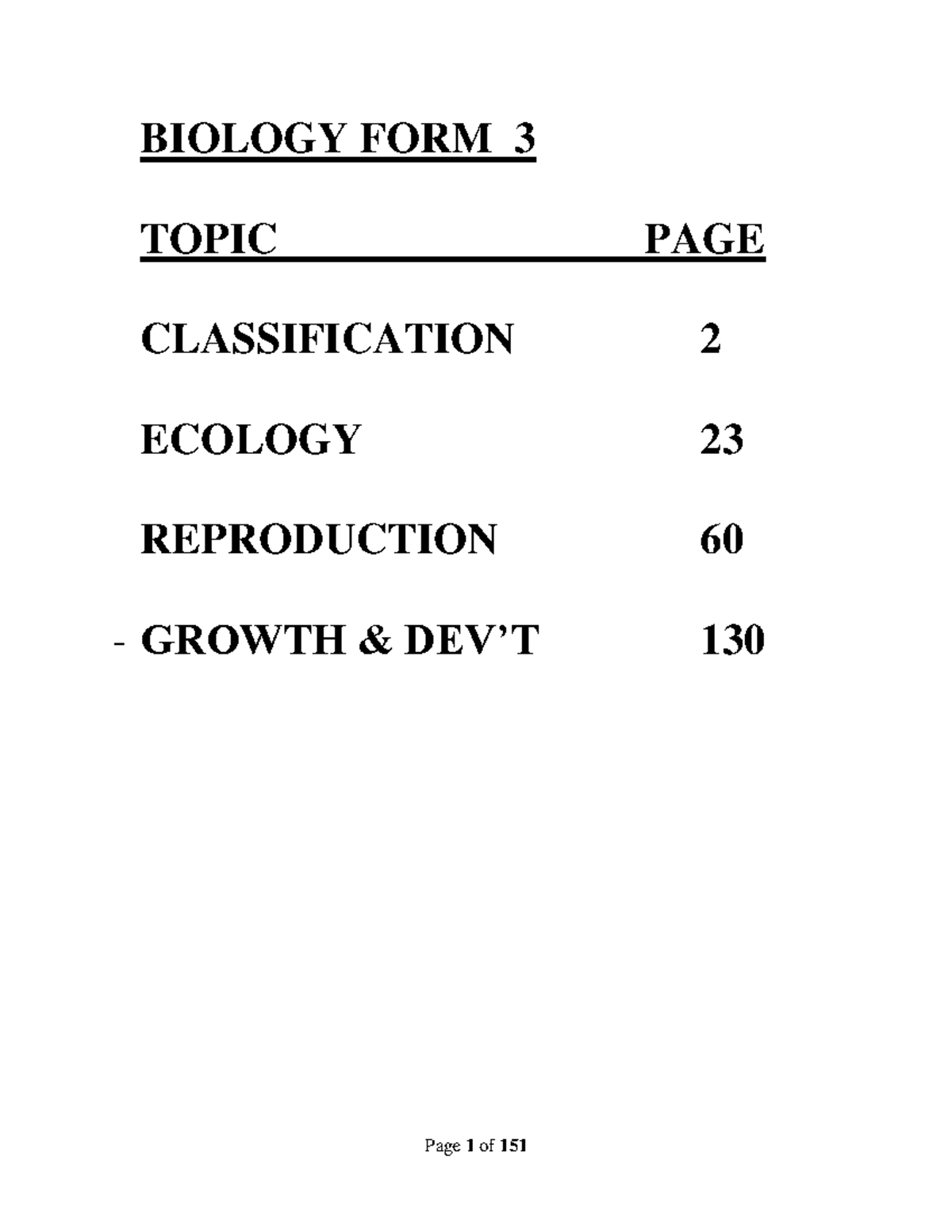BIOLOGY FORM 3 CLASSIFICATION & ECOLOGY NOTES - Studocu