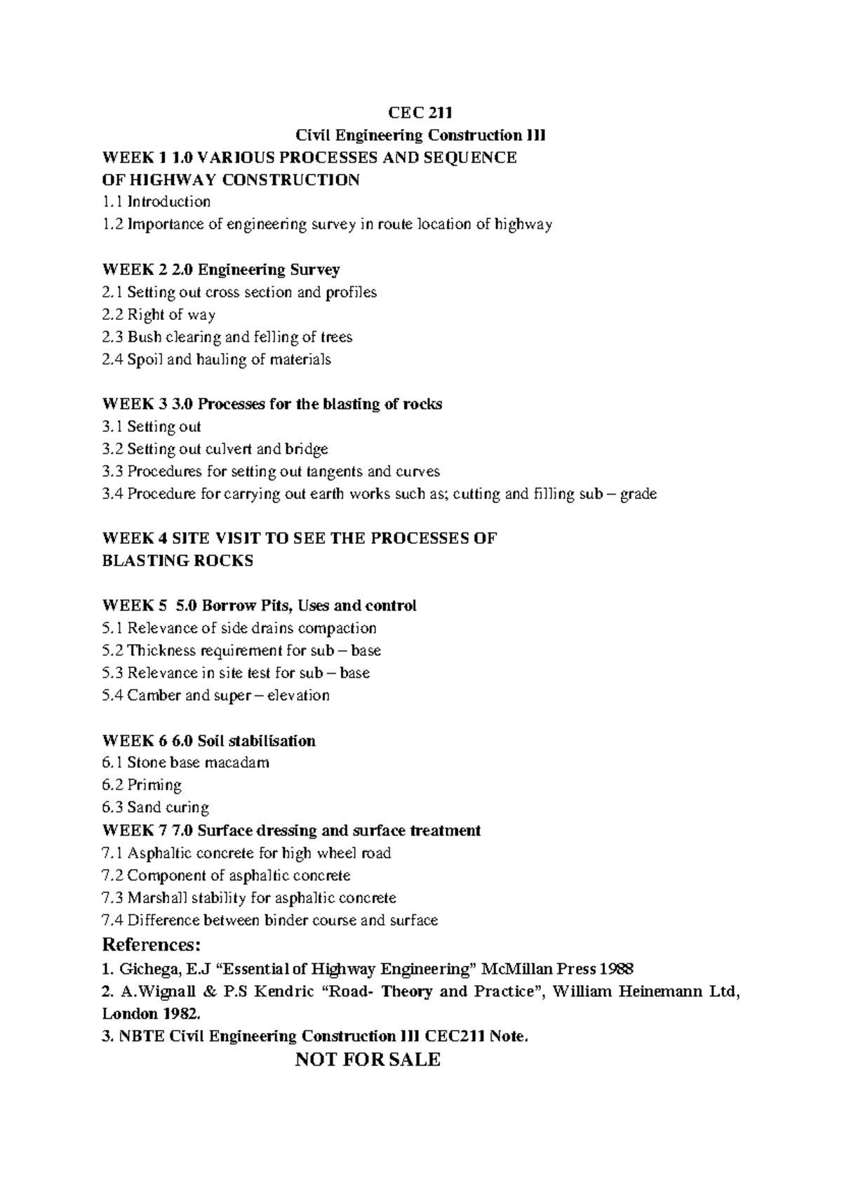 CEC 211 2022 Lecture Notes on Highway Construction Processes - Studocu