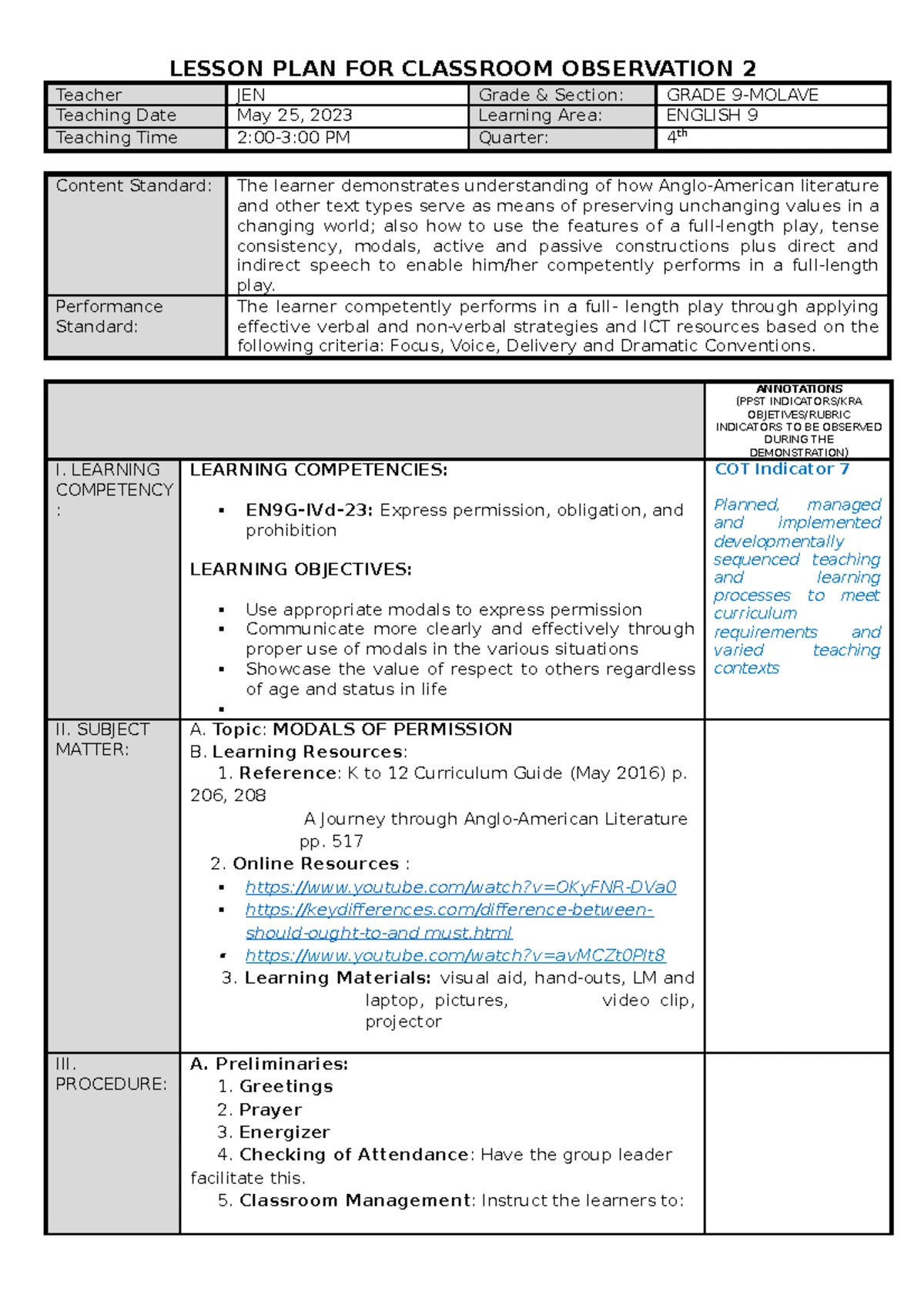 Science 3 CO1 - Semi-Detailed Lesson Plan on Classroom Observation ...