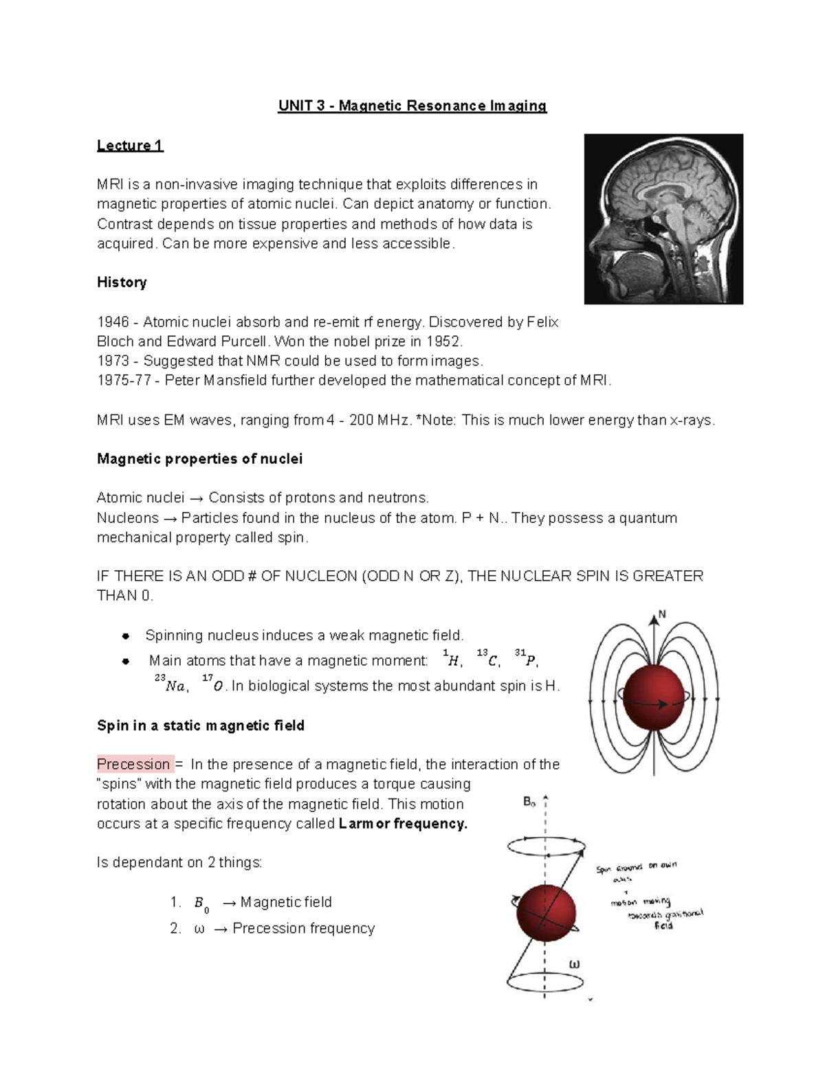 Final Exam Notes on Magnetic Resonance Imaging (3720A) - Studocu
