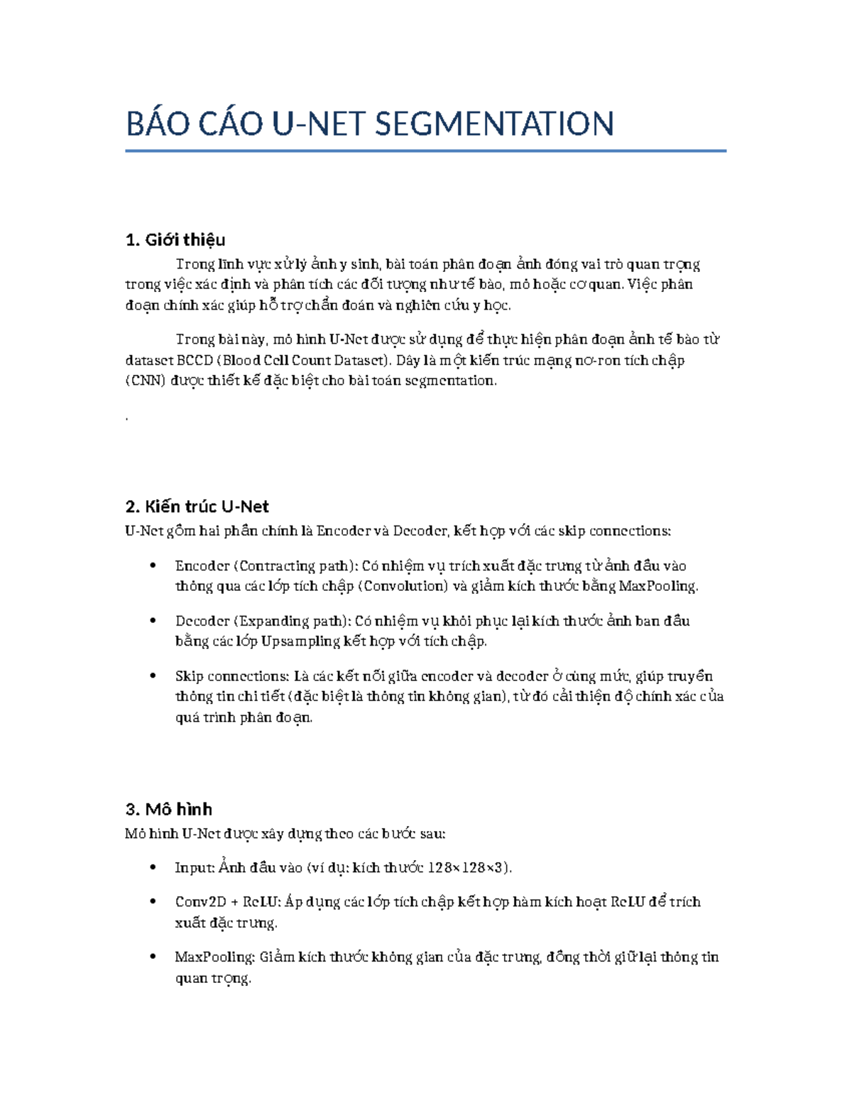 BÁO CÁO SEGMENTATION: UNet Model for BCCD Dataset Analysis - Studocu
