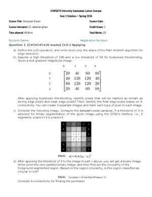 Computer Vision Quiz 1 Solution - COMSATS University Islamabad, Lahore ...