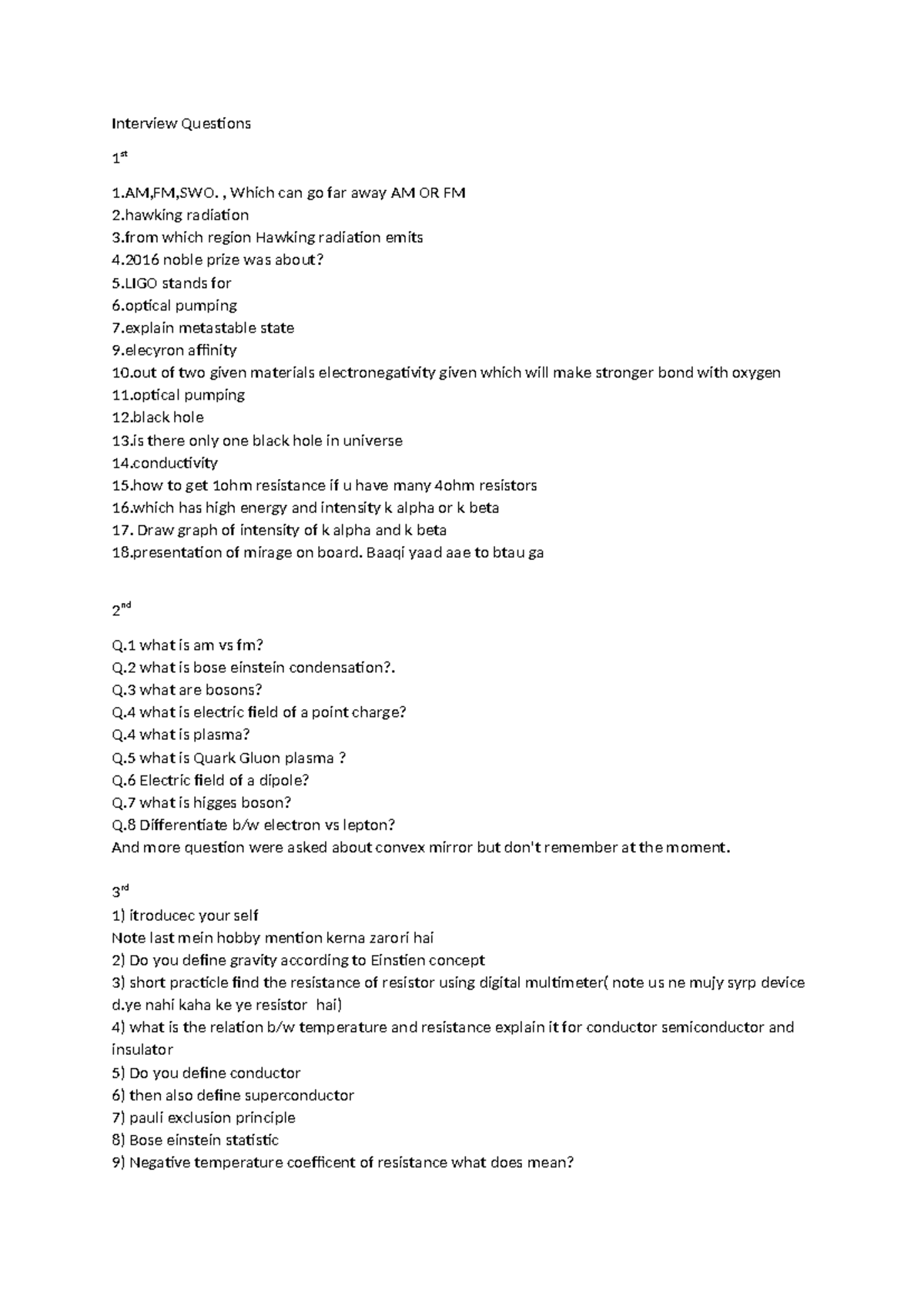 Interview Questions for Lect. Physics: Key Concepts & Theories - Studocu