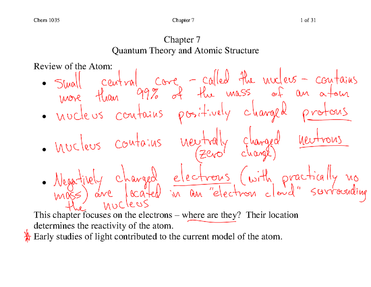 Chem- Chapter 7: Quantum Theory and Atomic Structure Notes - Studocu