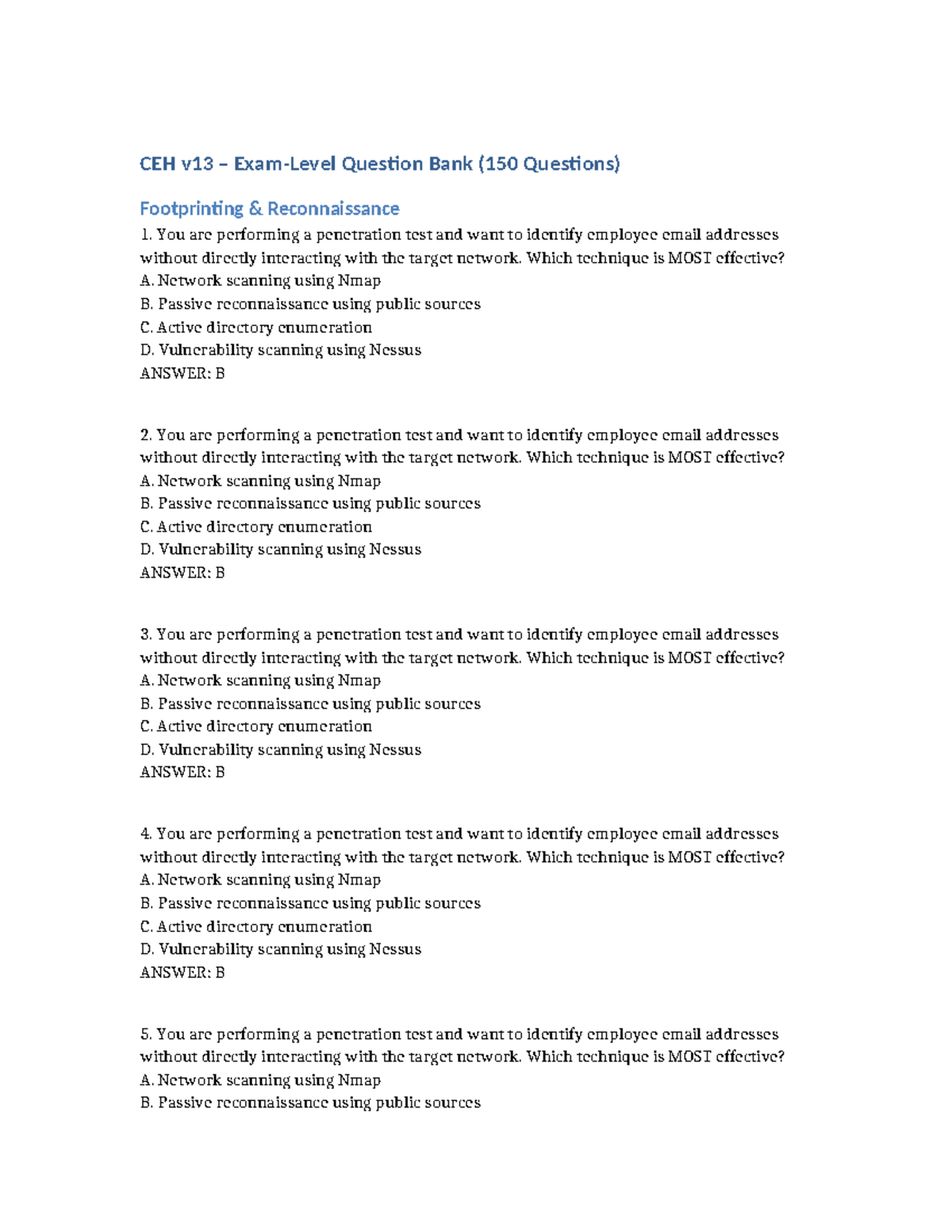 CEH v13 Exam: 150 Questions on Footprinting & Reconnaissance Techniques ...