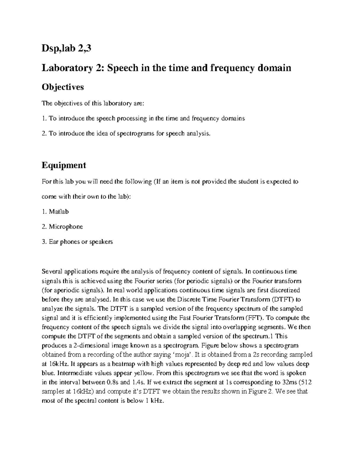 DSP Lab 2 & 3: Speech Processing & F0 Estimation with Matlab - Studocu