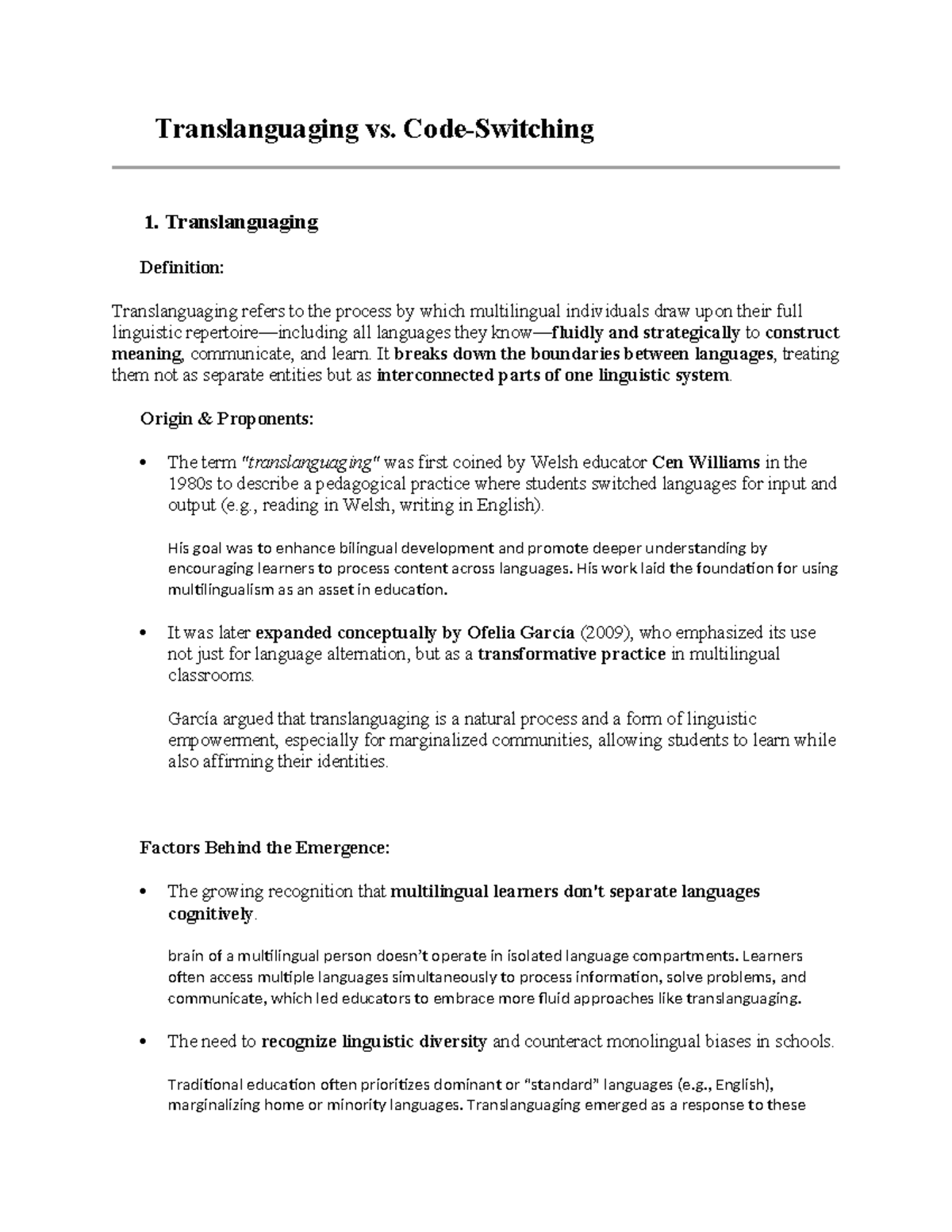 Translanguaging, Code-Switching, and MTB-MLE Overview - Studocu