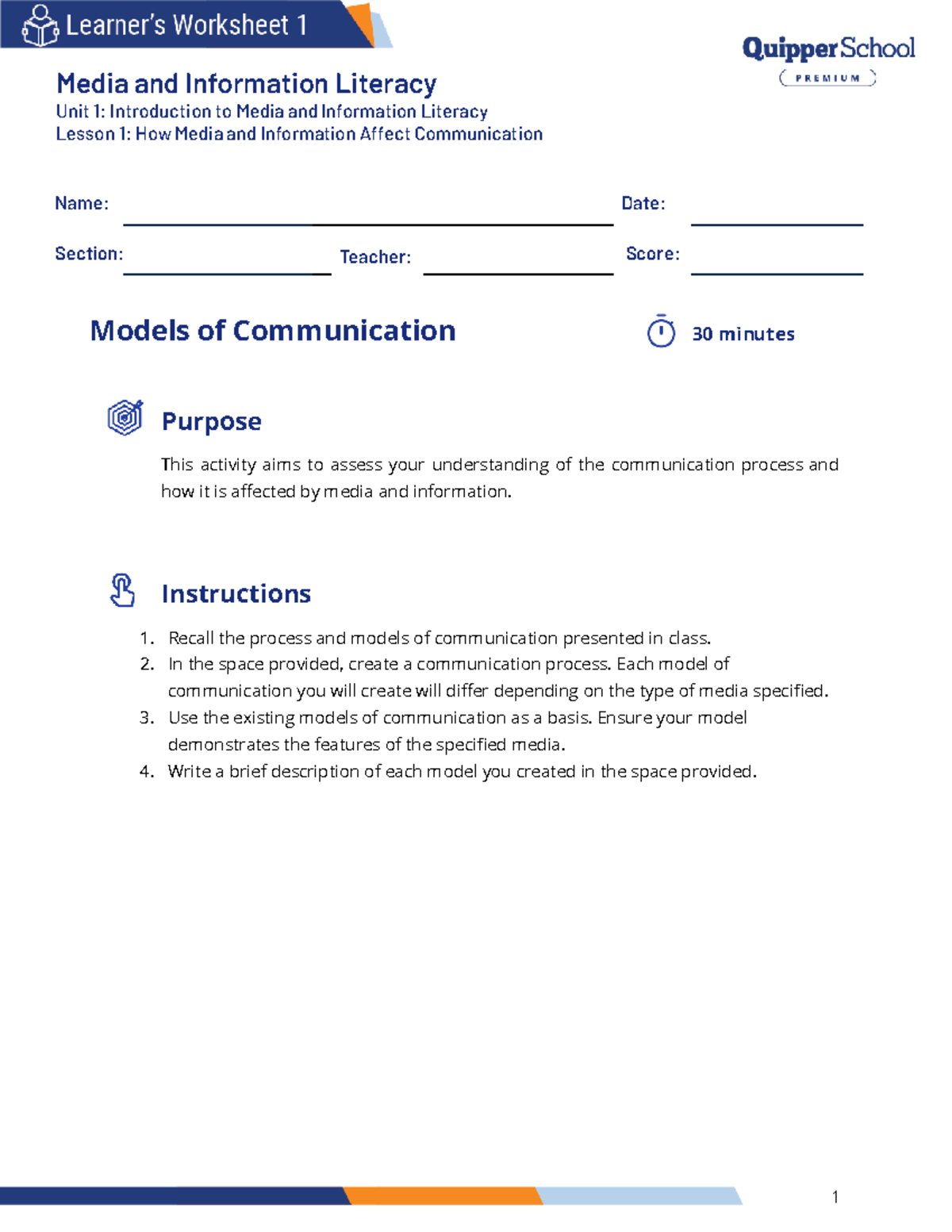 MIL 11 12 Q3 0101 Media & Info Literacy: Comm Models Lesson 1 - Studocu