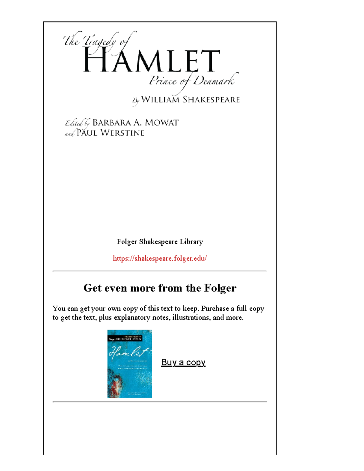 Hamlet PDF Folger Shakespeare - Get even more from the Folger You can ...